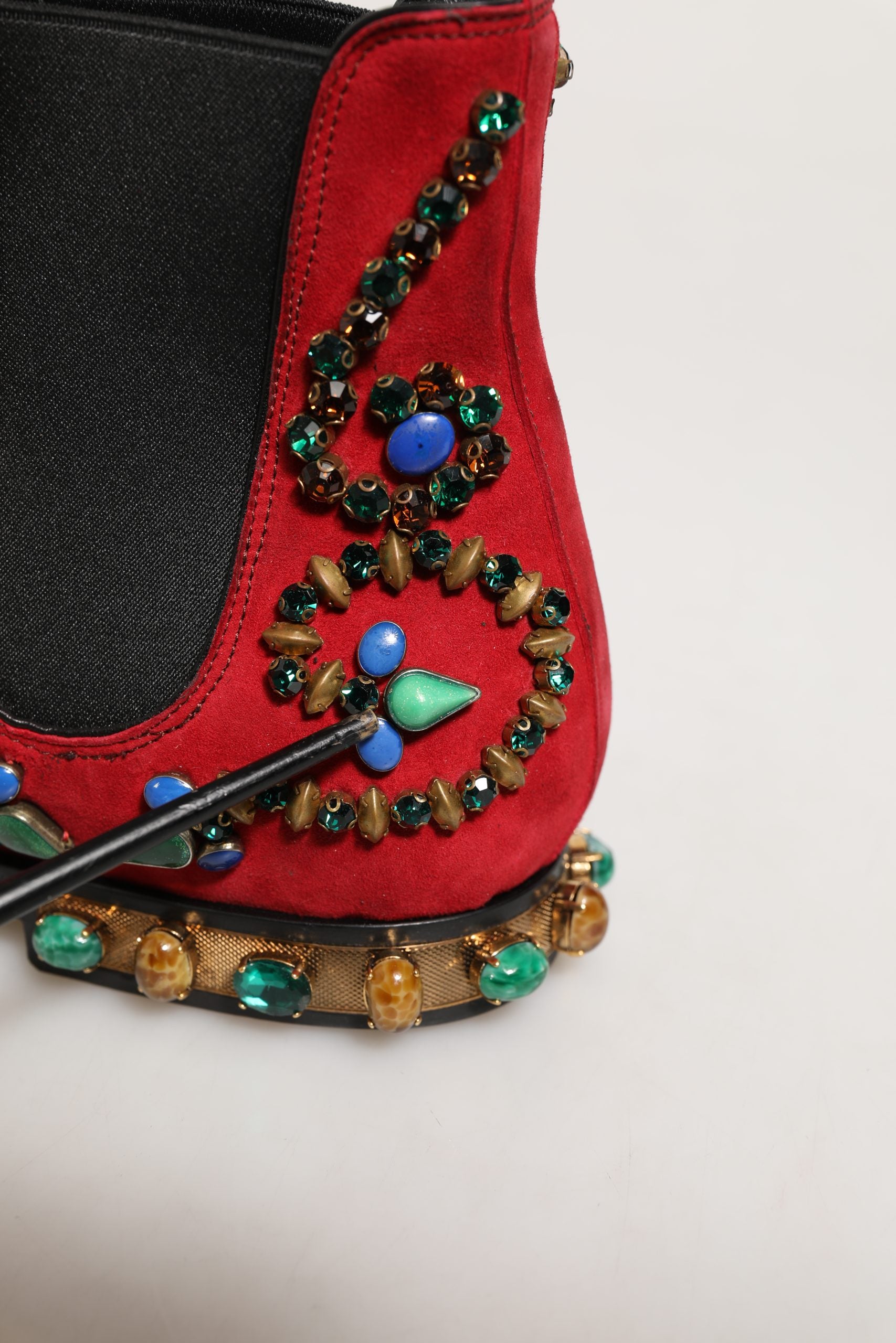 Dolce & Gabbana Red Embellished Chelsea Ankle Boots Men's Shoes (Pre-Owned)
