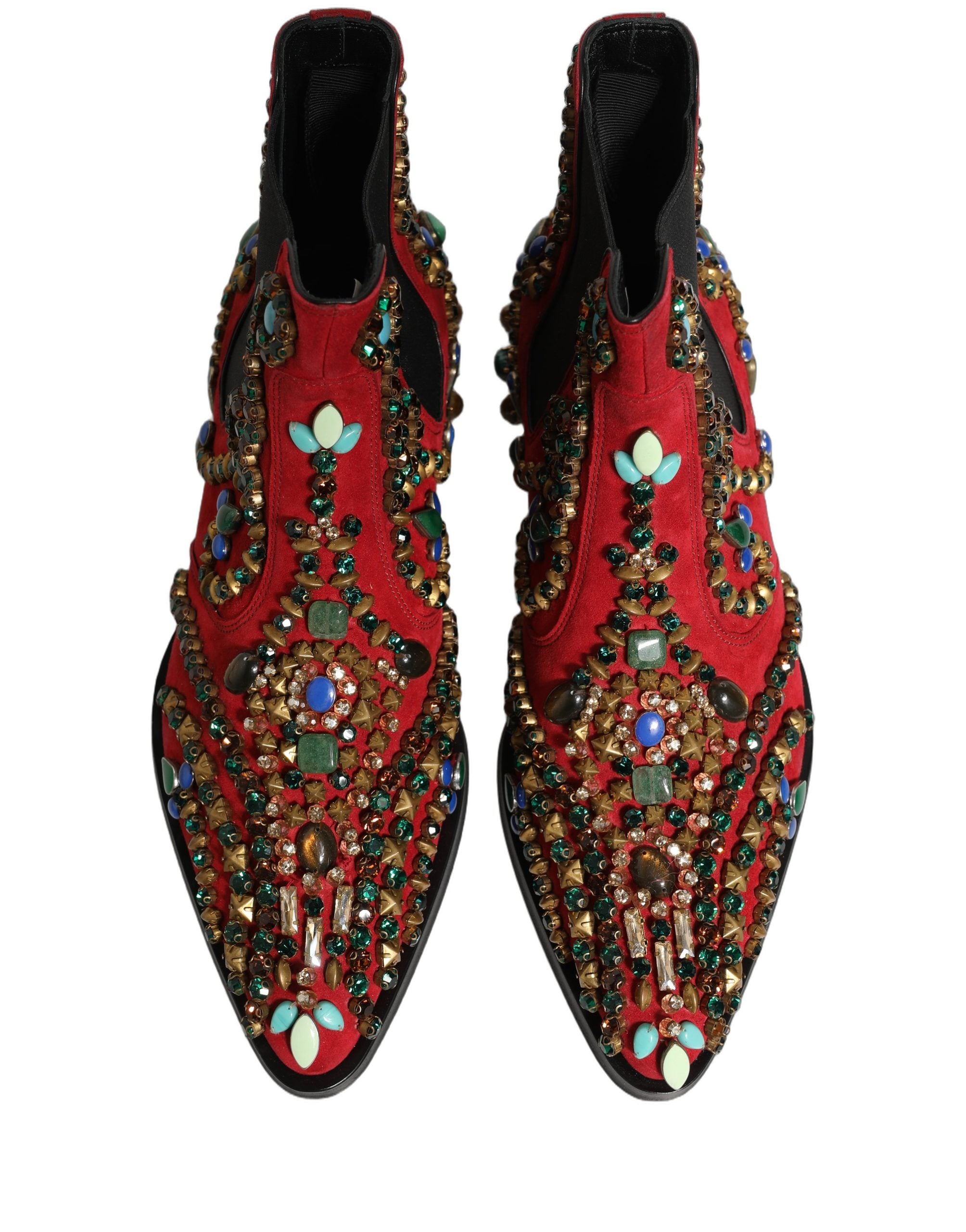 Dolce & Gabbana Red Embellished Chelsea Ankle Boots Men's Shoes (Pre-Owned)