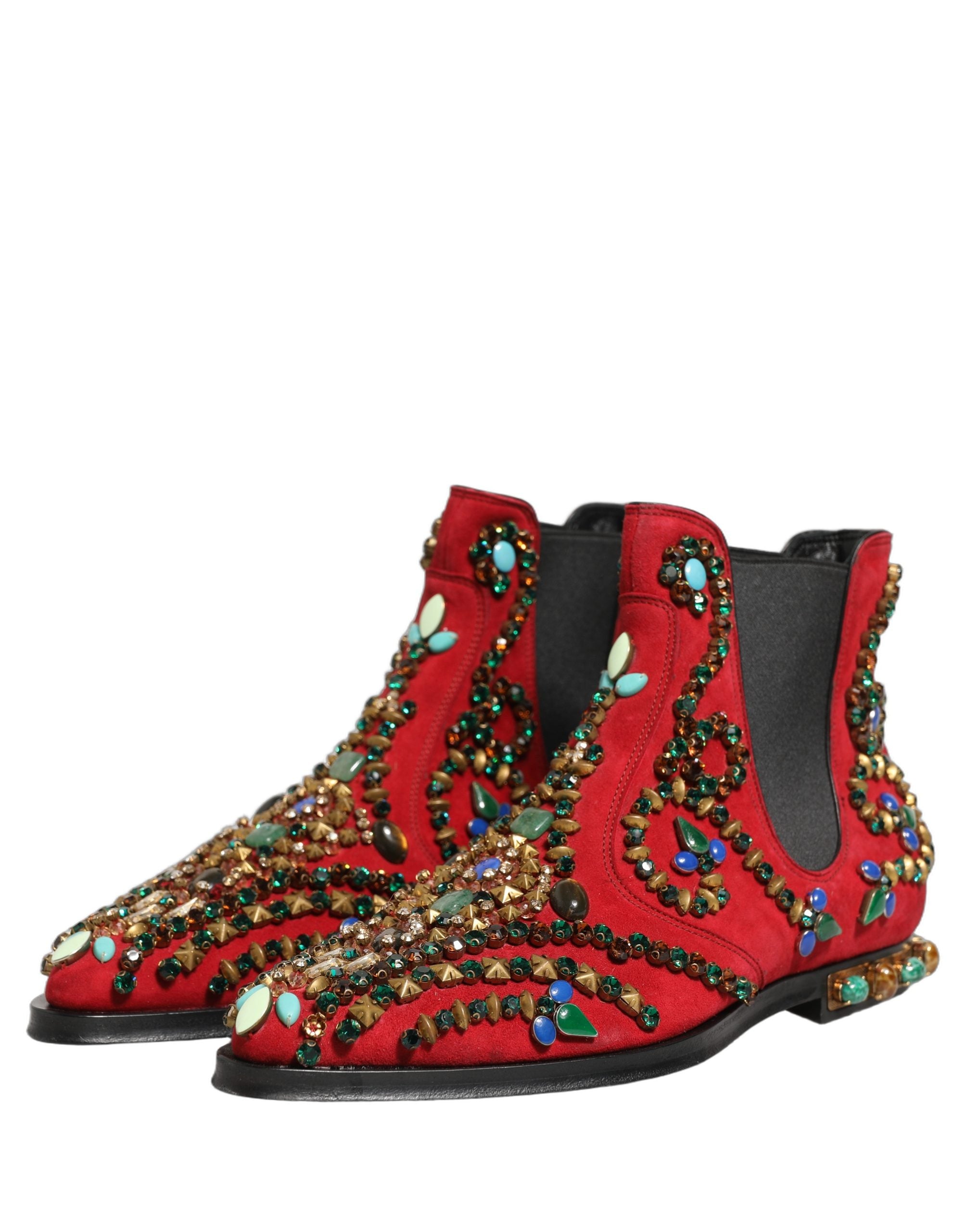 Dolce & Gabbana Red Embellished Chelsea Ankle Boots Men's Shoes (Pre-Owned)