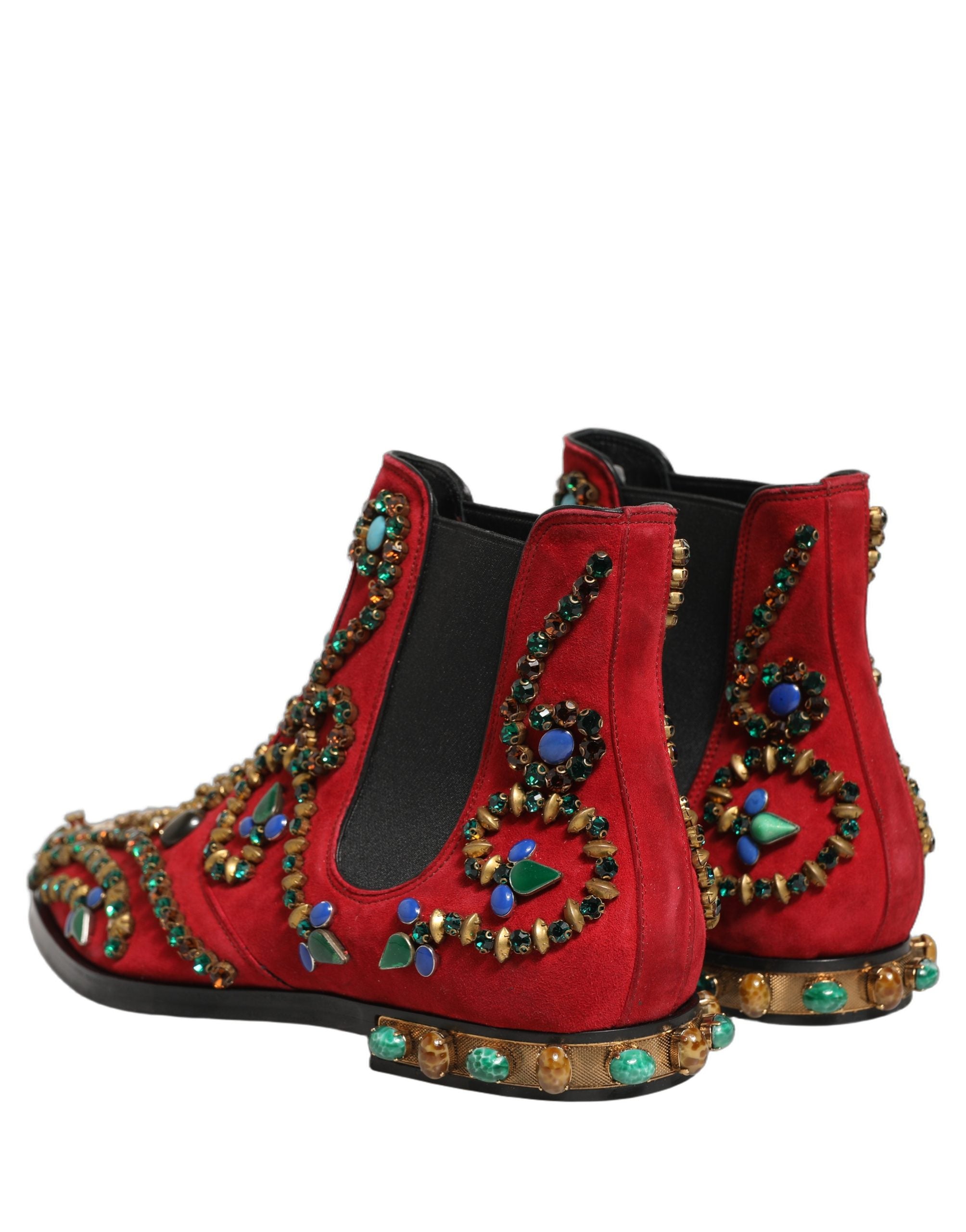 Dolce & Gabbana Red Embellished Chelsea Ankle Boots Men's Shoes (Pre-Owned)