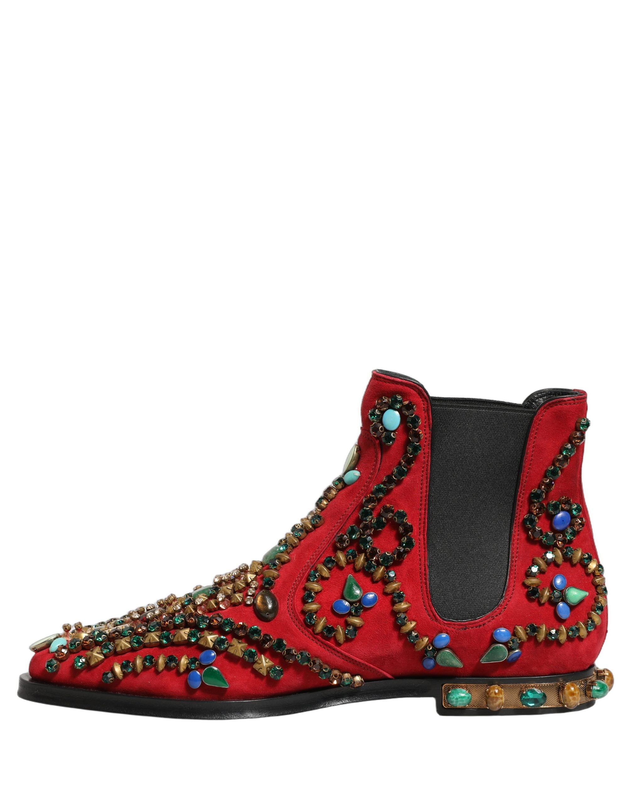 Dolce & Gabbana Red Embellished Chelsea Ankle Boots Men's Shoes (Pre-Owned)