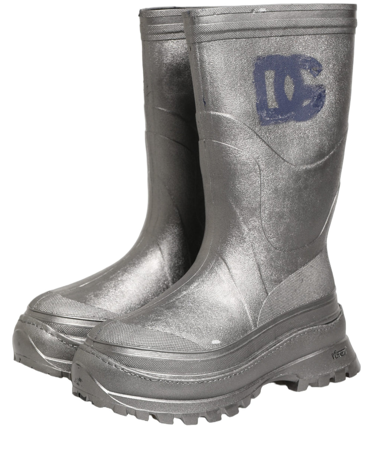 Dolce & Gabbana Metallic Silver Pull On Rain Boots Men Men's Shoes (Pre-Owned)