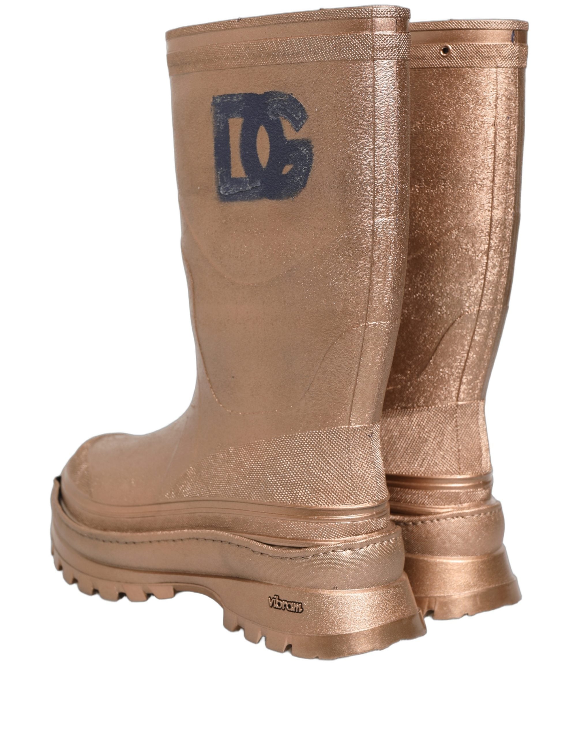 Dolce & Gabbana Rose Gold PVC Pull On Rain Boots Men Men's Shoes (Pre-Owned)