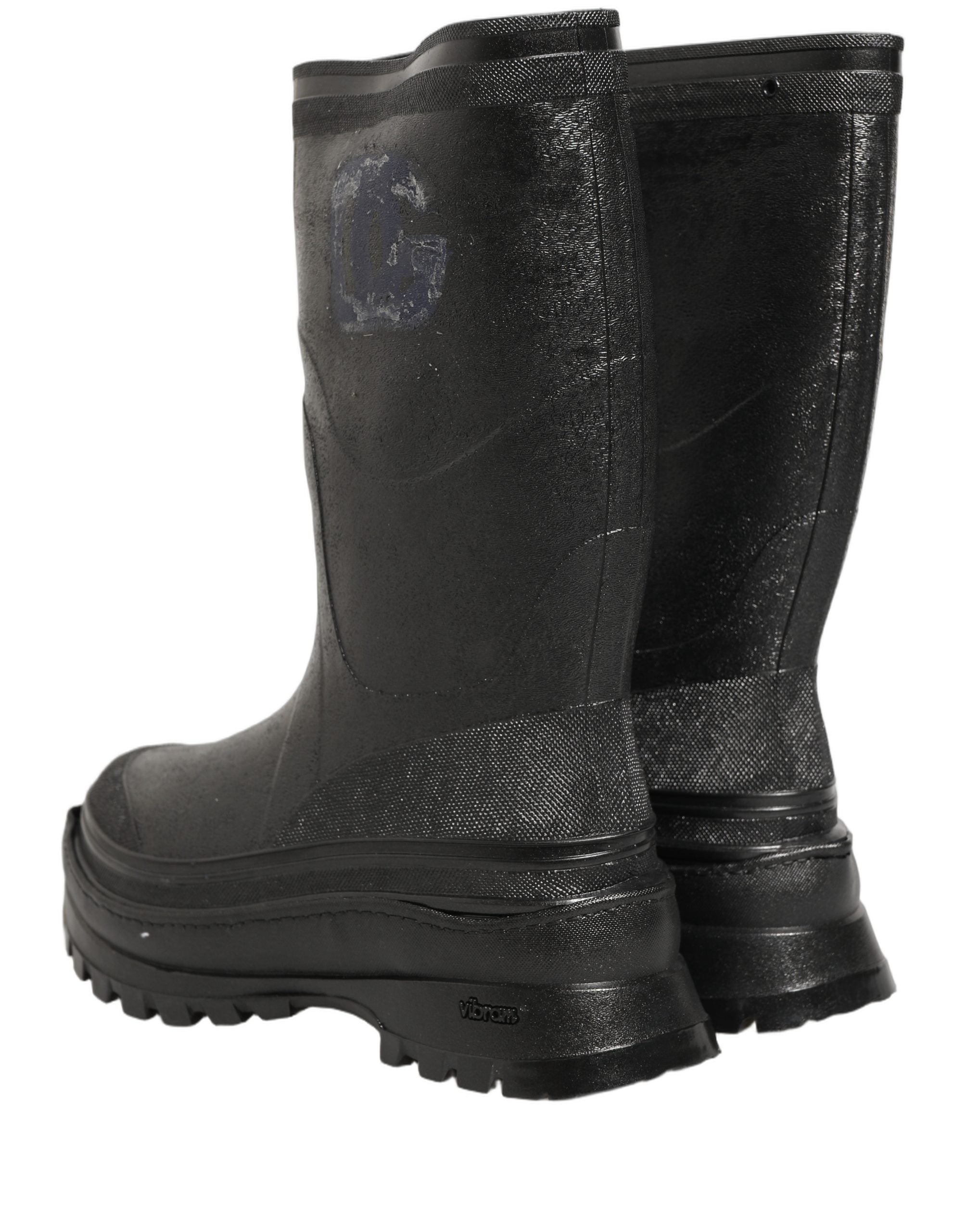 Dolce & Gabbana Black PVC Pull On Rain Boots Men Men's Shoes (Pre-Owned)