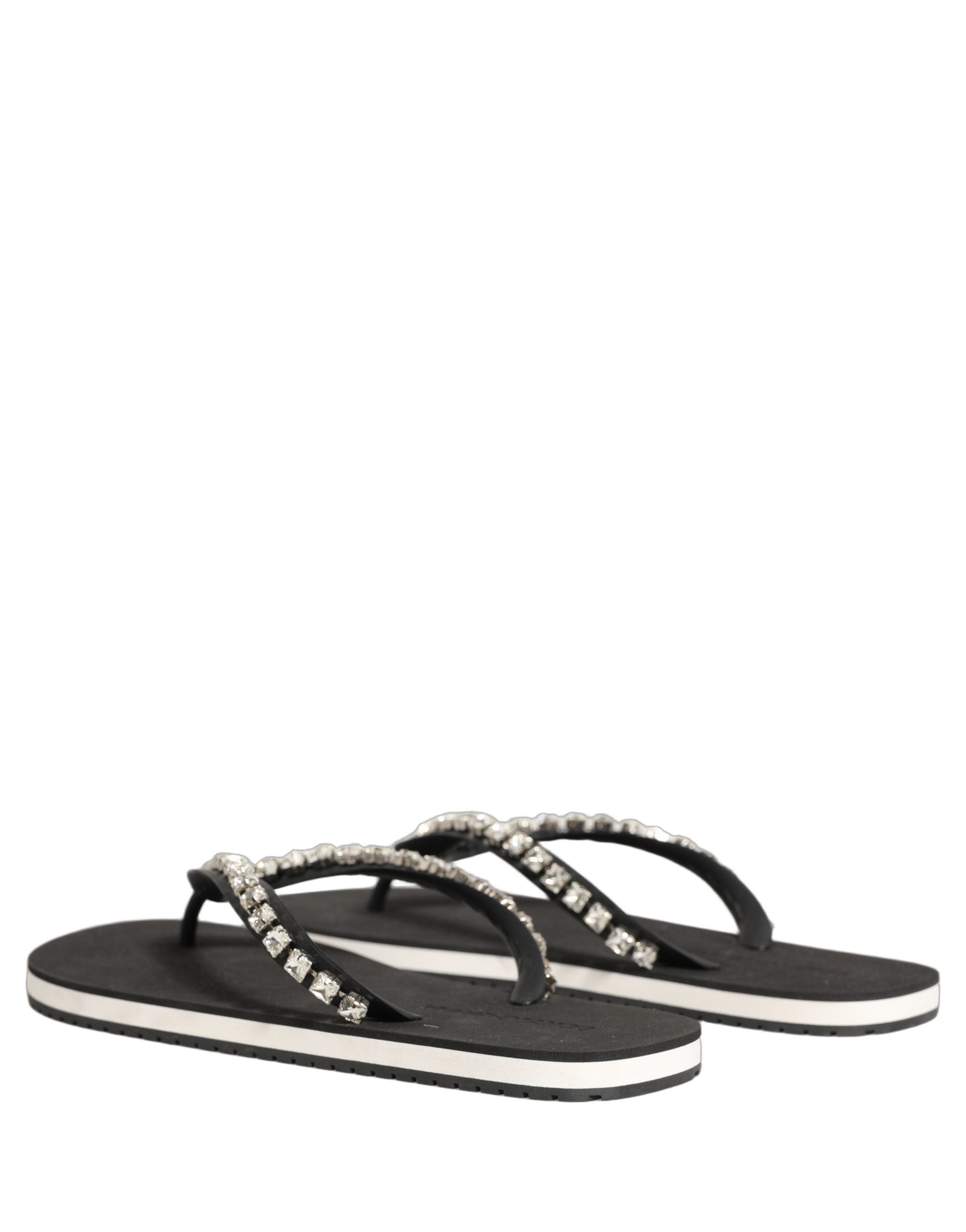 Dolce & Gabbana Black Embellished Rubber Flip Flops Men Men's Shoes