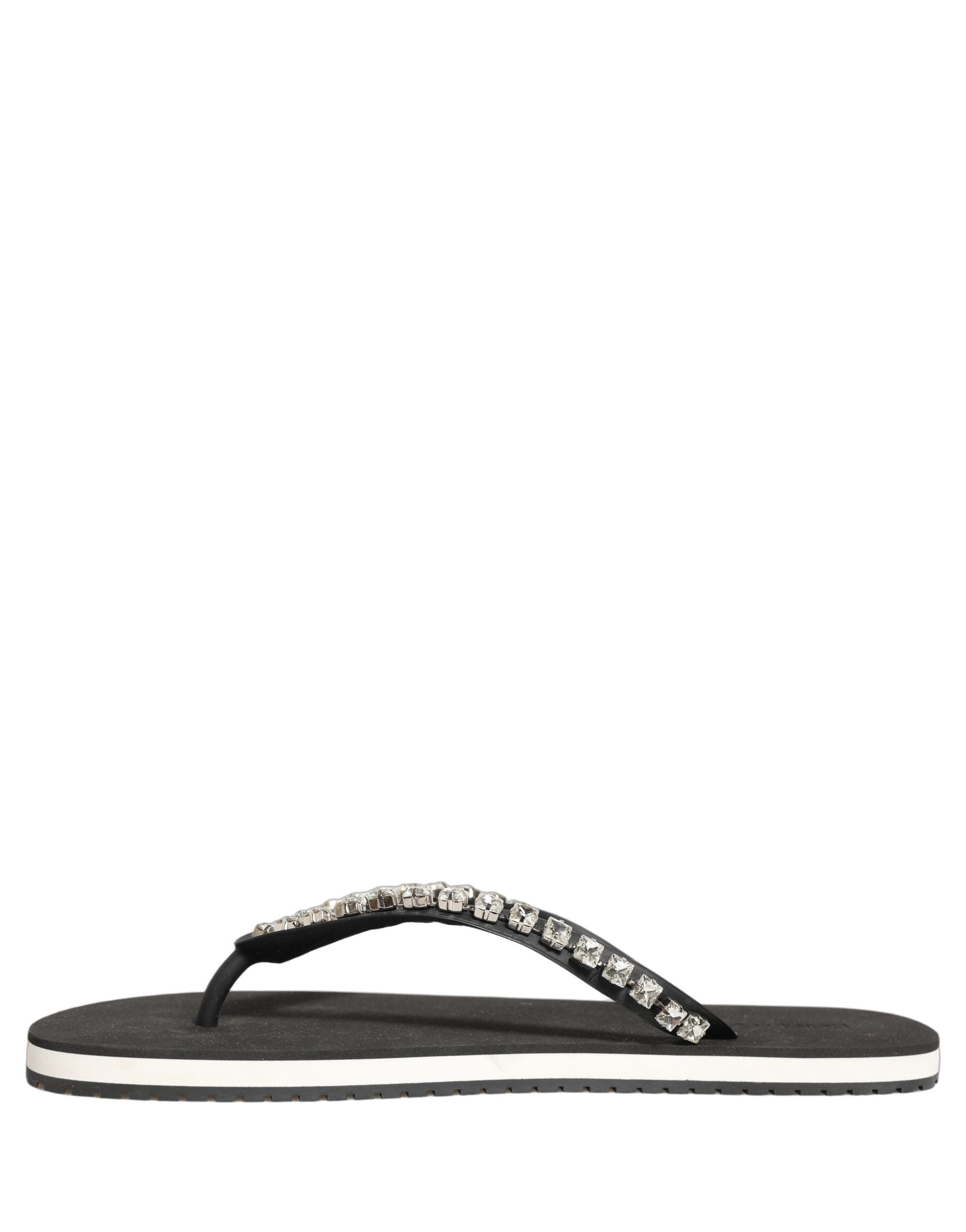 Dolce & Gabbana Black Embellished Rubber Flip Flops Men Men's Shoes