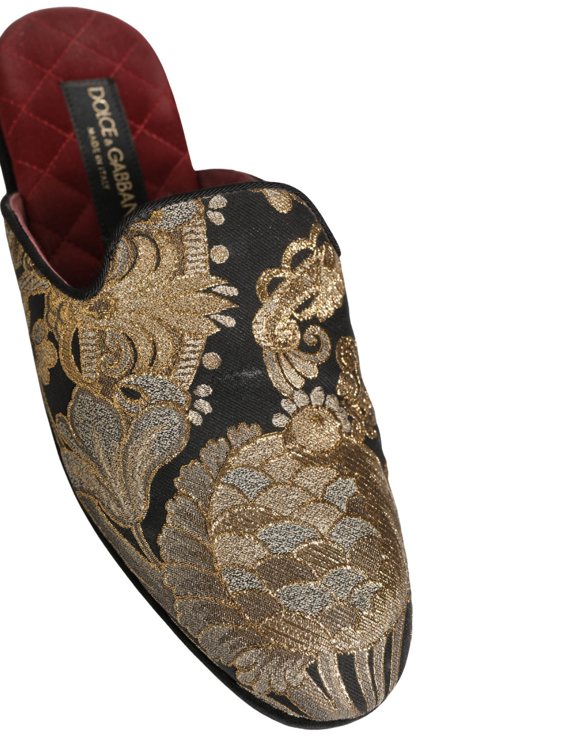 Dolce & Gabbana Black Floral Jacquard Flats Sandals Men Men's Shoes