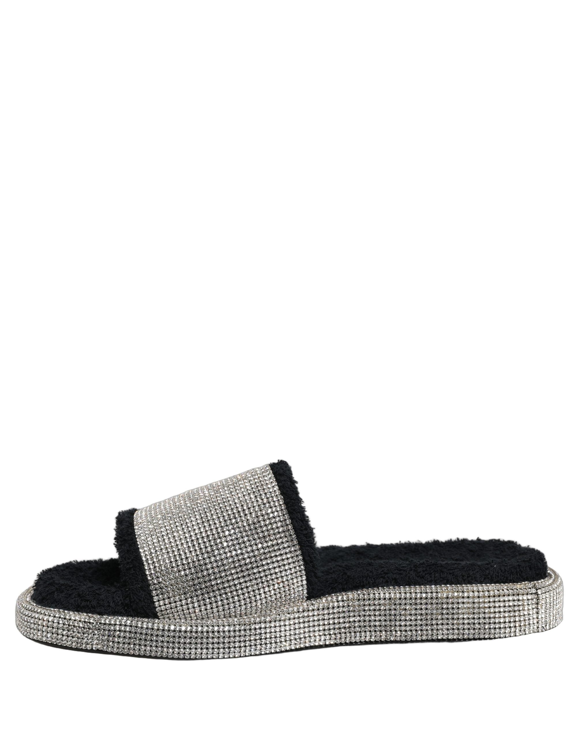 Dolce & Gabbana Black Crystal Embellished Platform Men Slides Men's Shoes
