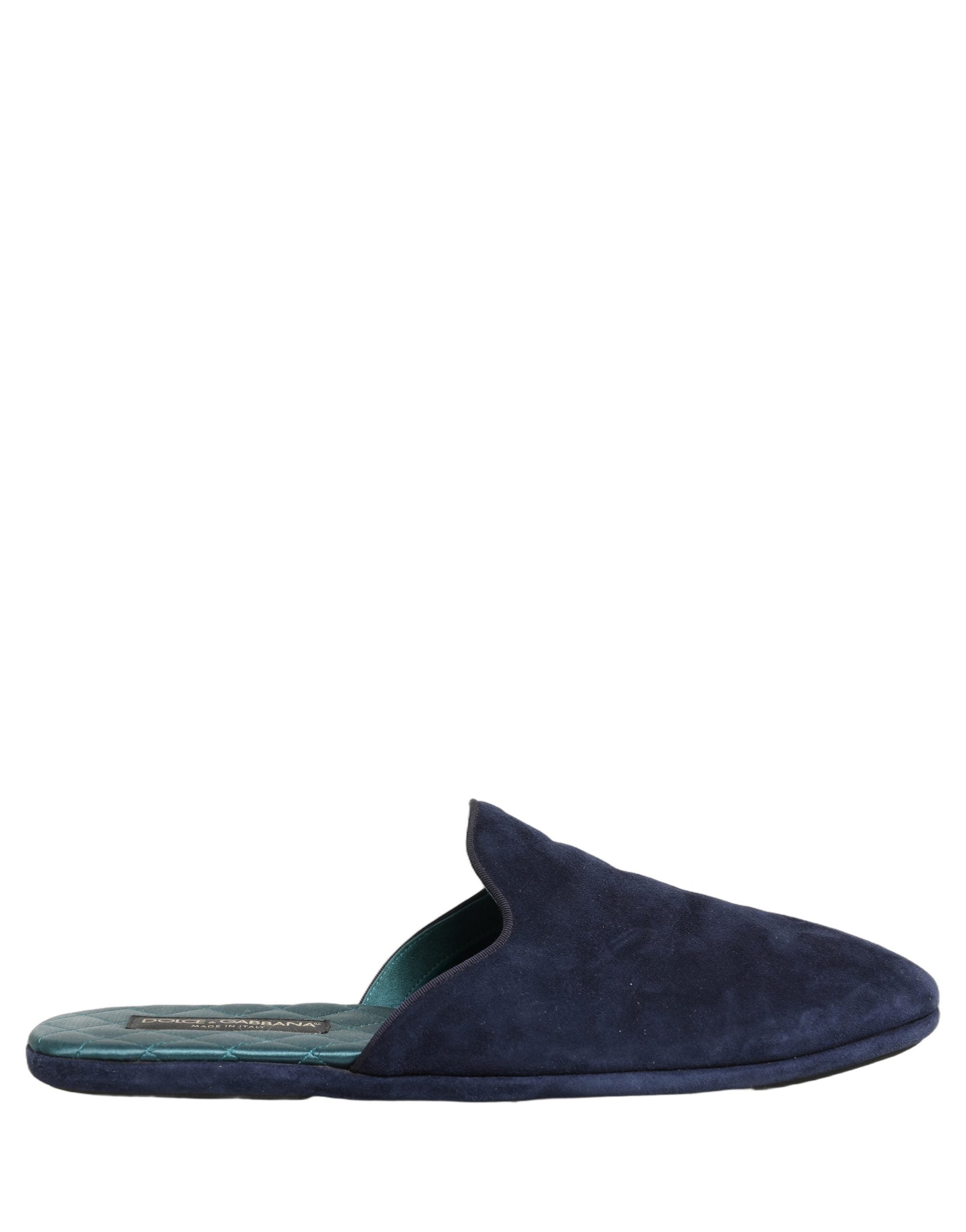 Dolce & Gabbana Blue Suede Slides Flat Slipper Men Men's Shoes