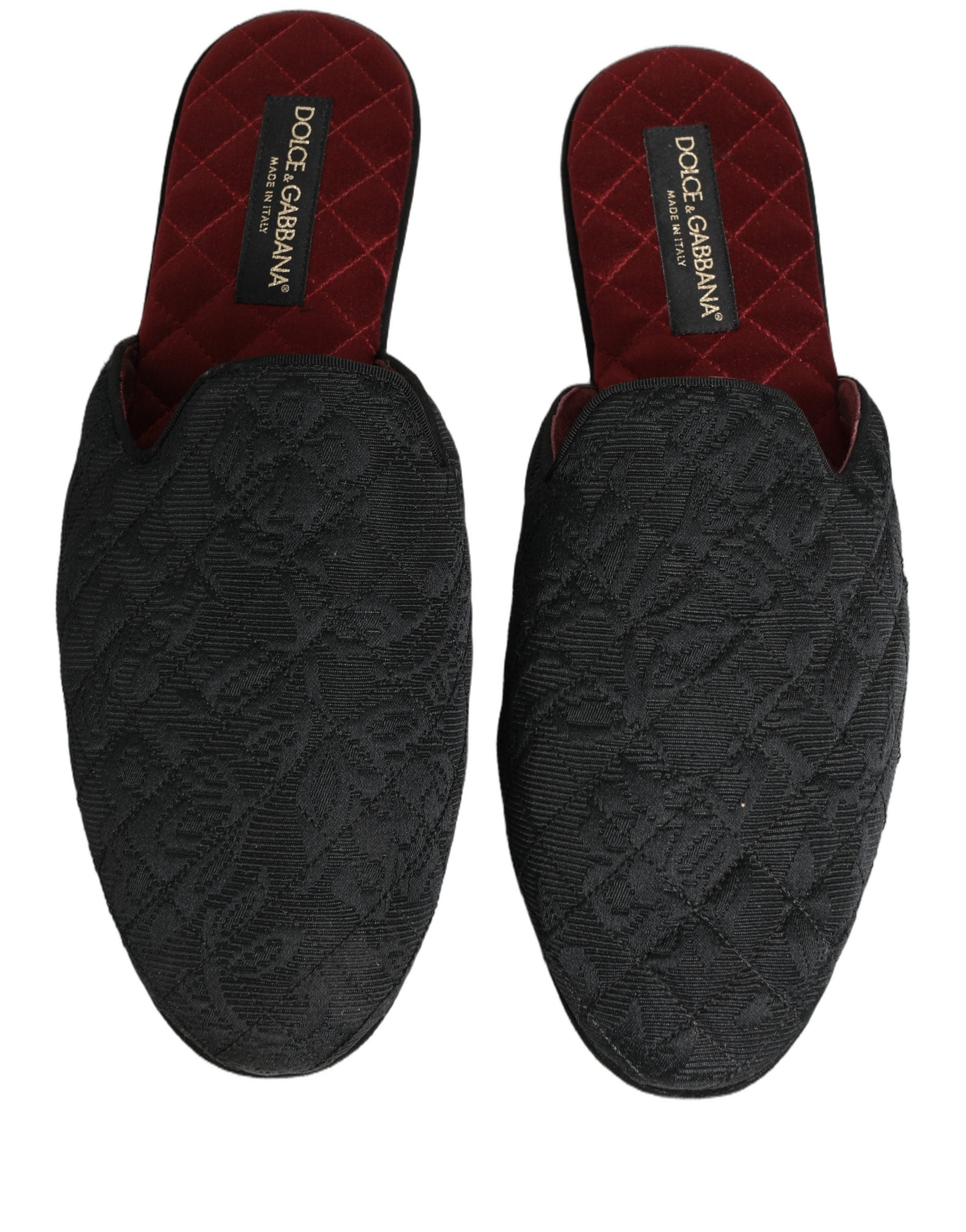 Dolce & Gabbana Black Floral Brocade Slides Slippers Men's Shoes