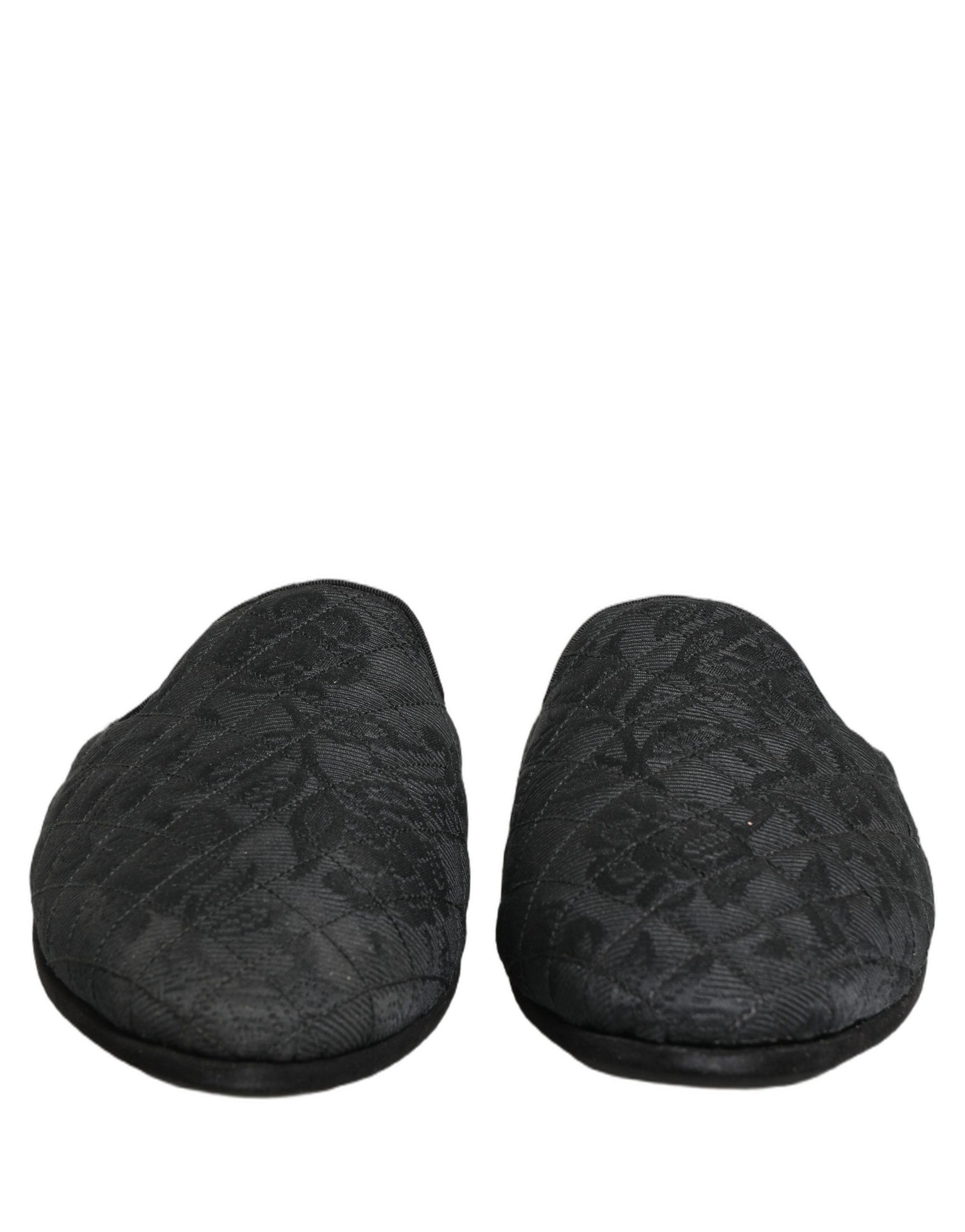 Dolce & Gabbana Black Floral Brocade Slides Slippers Men's Shoes