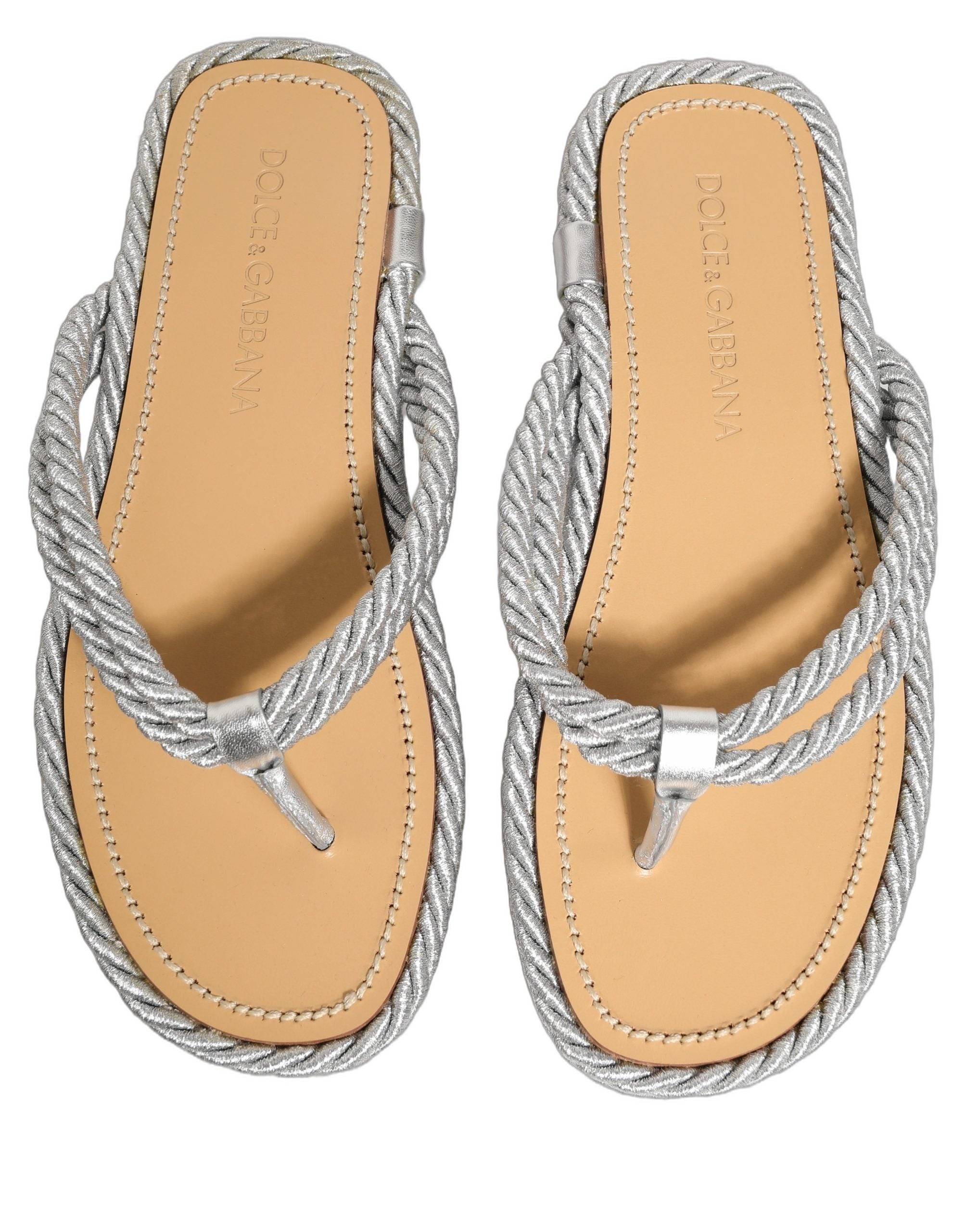 Dolce & Gabbana Silver Rope Slides Sandals Flip Flops Men's Shoes