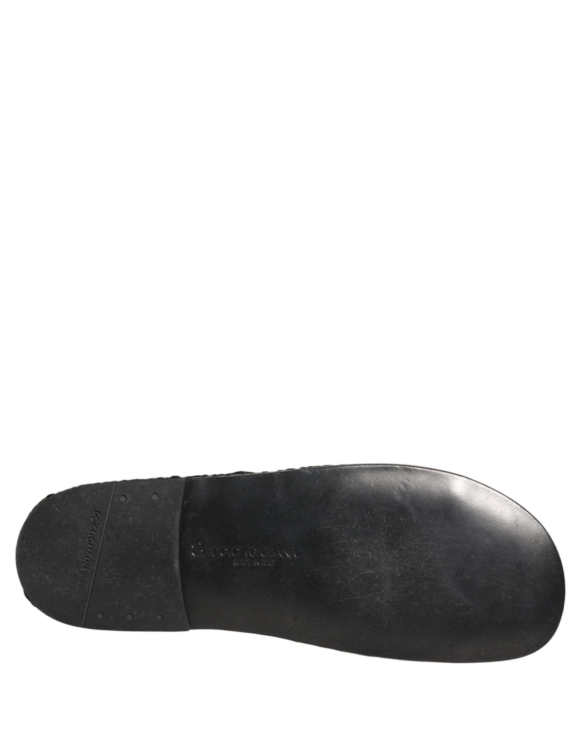Dolce & Gabbana Black Fabric Woven Slides Sandals Flats Men's Shoes