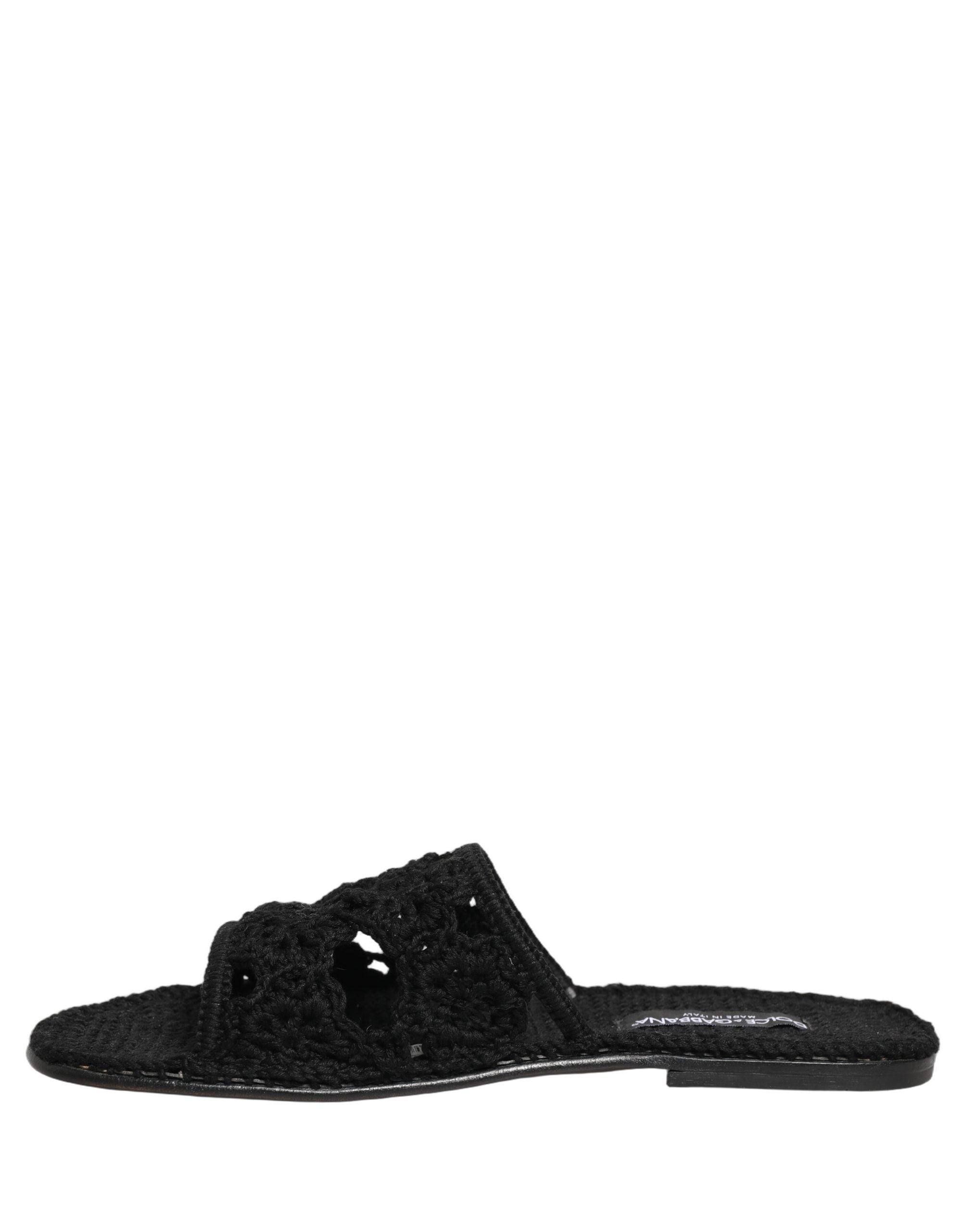 Dolce & Gabbana Black Fabric Woven Slides Sandals Flats Men's Shoes