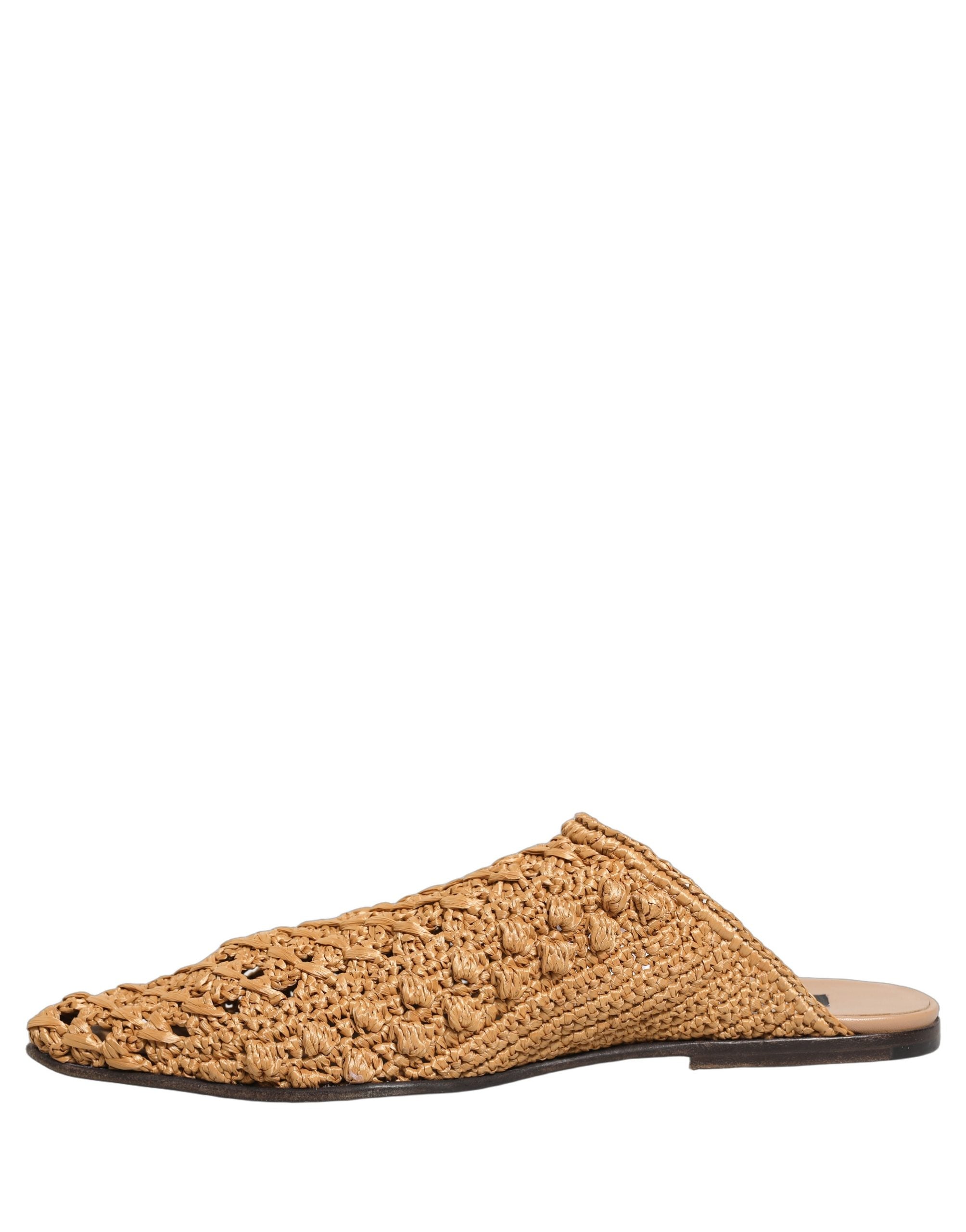 Dolce & Gabbana Beige Woven Straw Slides Sandals Flats Men's Shoes