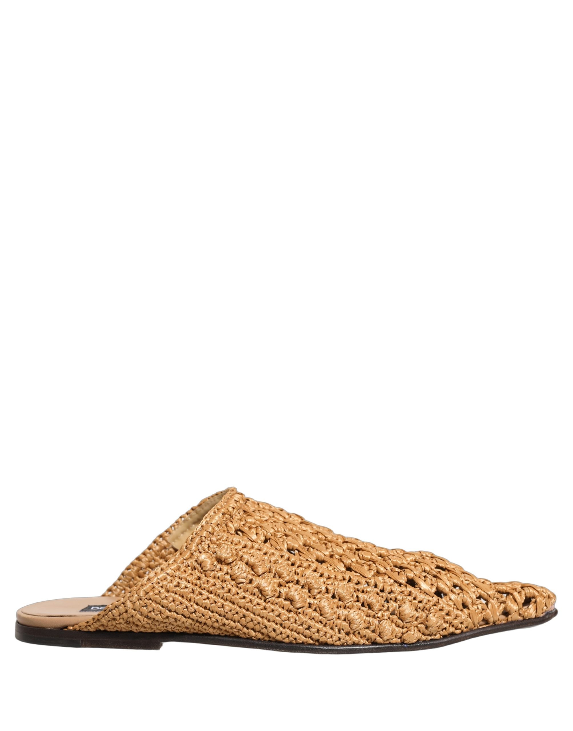Dolce & Gabbana Beige Woven Straw Slides Sandals Flats Men's Shoes