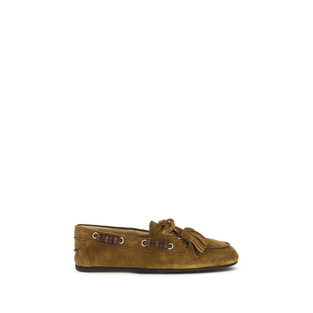 Miu Miu Beige Calf Leather Bos Taurus Slip-On Women's Loafers