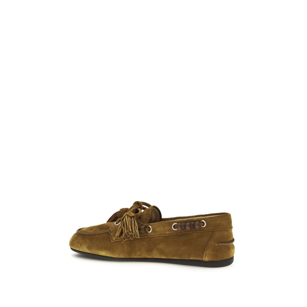 Miu Miu Beige Calf Leather Bos Taurus Slip-On Women's Loafers