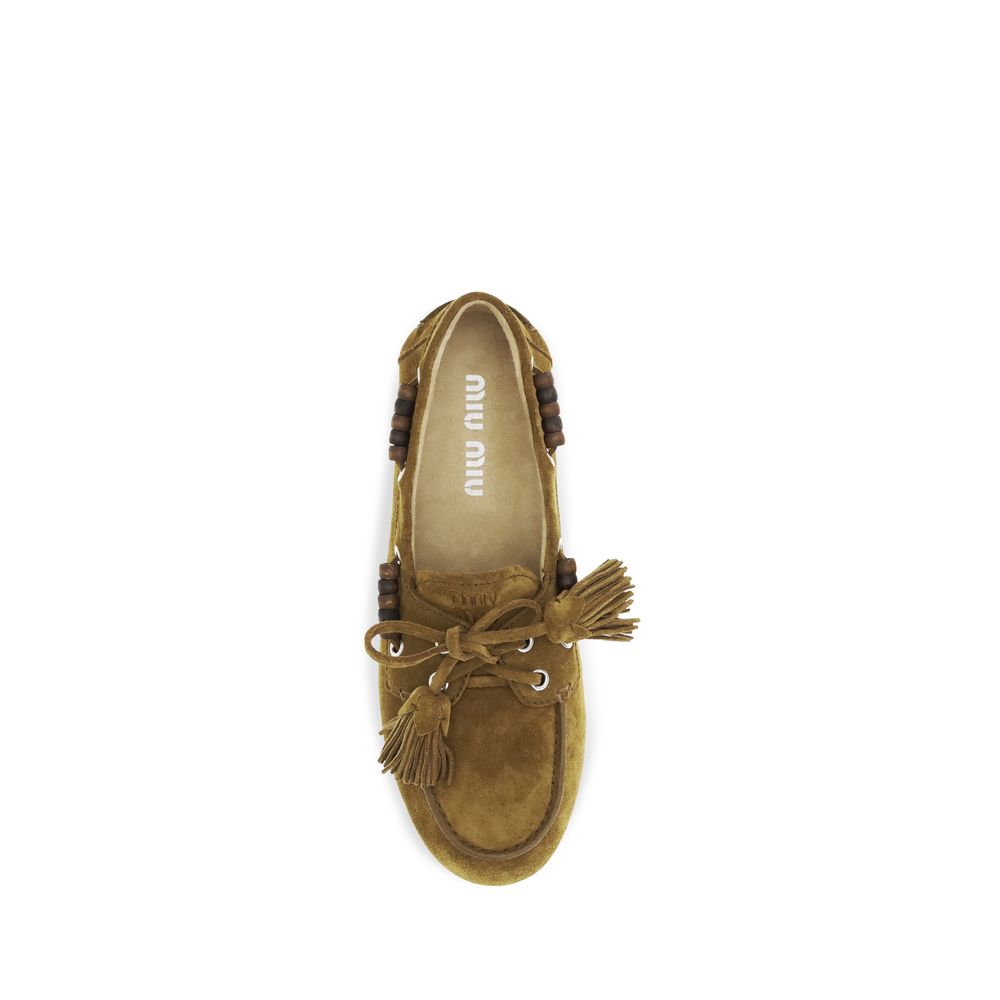 Miu Miu Beige Calf Leather Bos Taurus Slip-On Women's Loafers