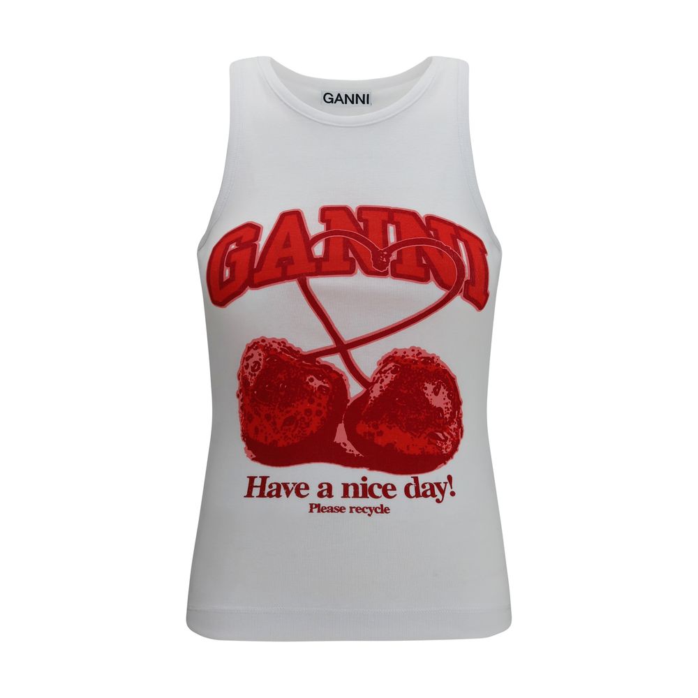 Ganni White Cotton Tank Women's Tops
