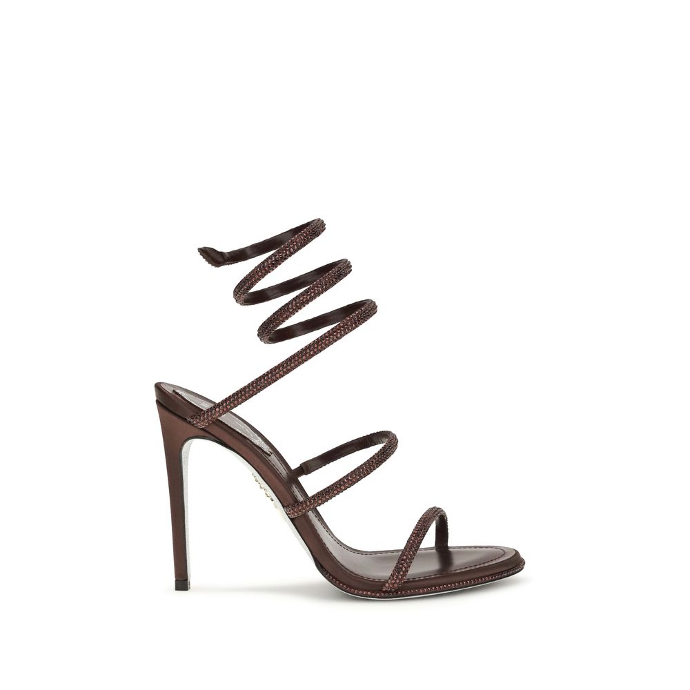 RENE CAOVILLA Brown Silk Stiletto Heel Women's Sandals