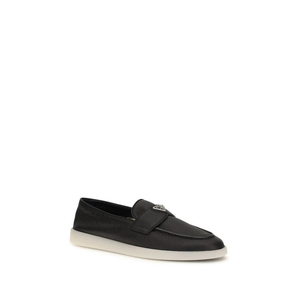 Prada Black Calf Leather Bos Taurus Slip-On Men's Loafers