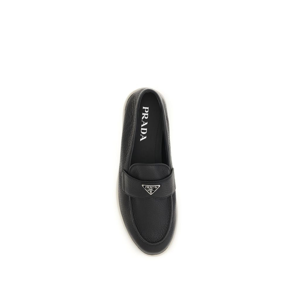 Prada Black Calf Leather Bos Taurus Slip-On Men's Loafers