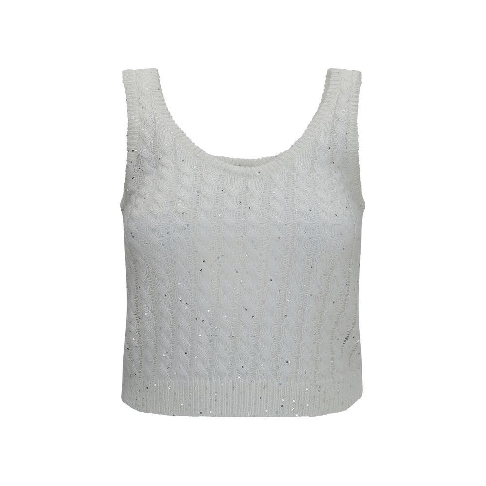 Brunello Cucinelli White Linen Tank Women's Tops