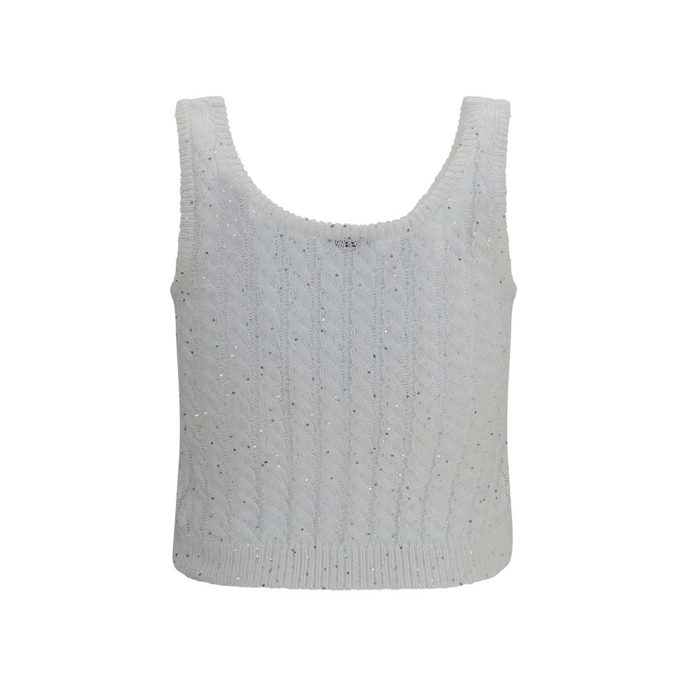 Brunello Cucinelli White Linen Tank Women's Tops