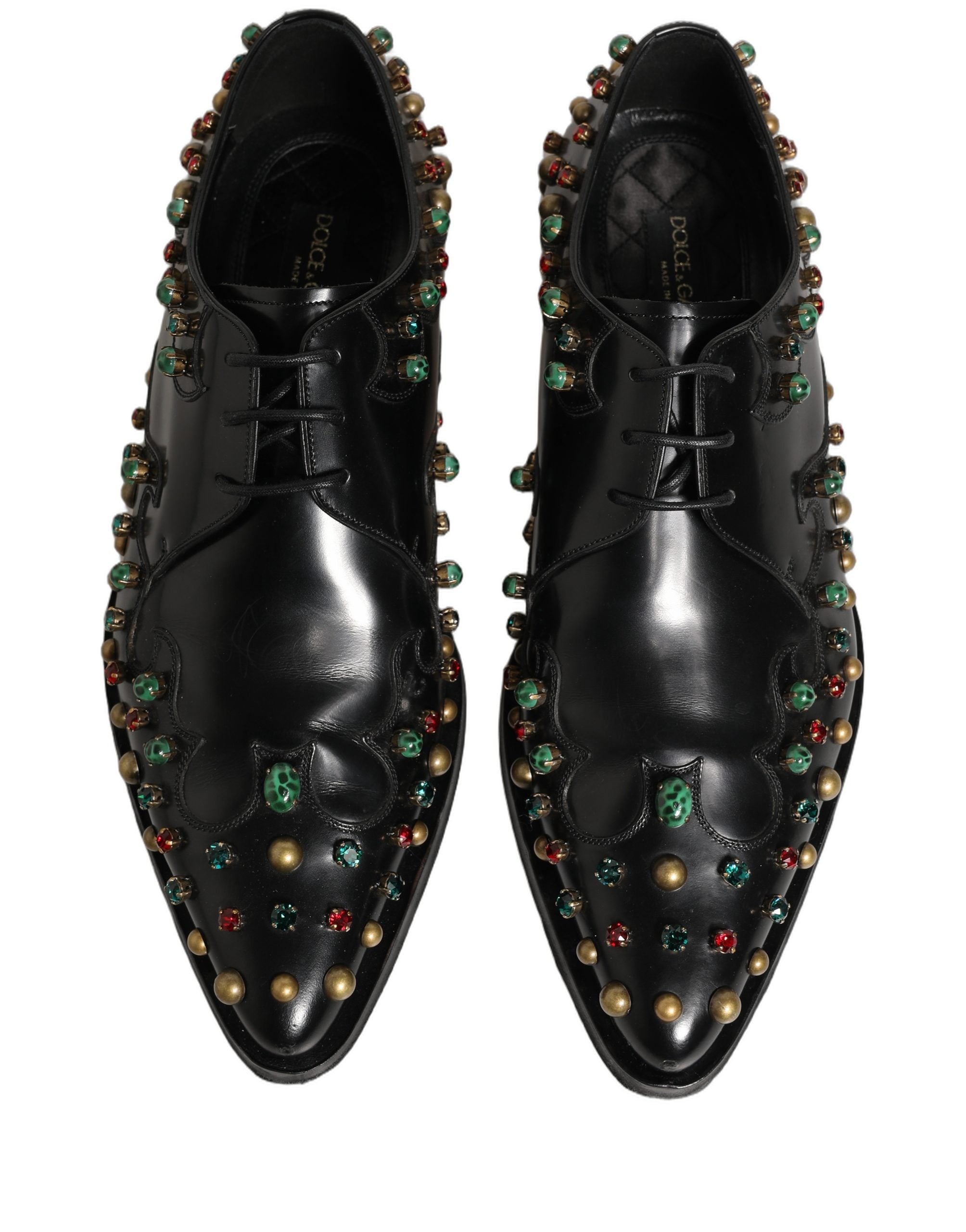 Dolce & Gabbana Black Leather Derby Dress Studded Formal Men's Shoes (Pre-Owned)