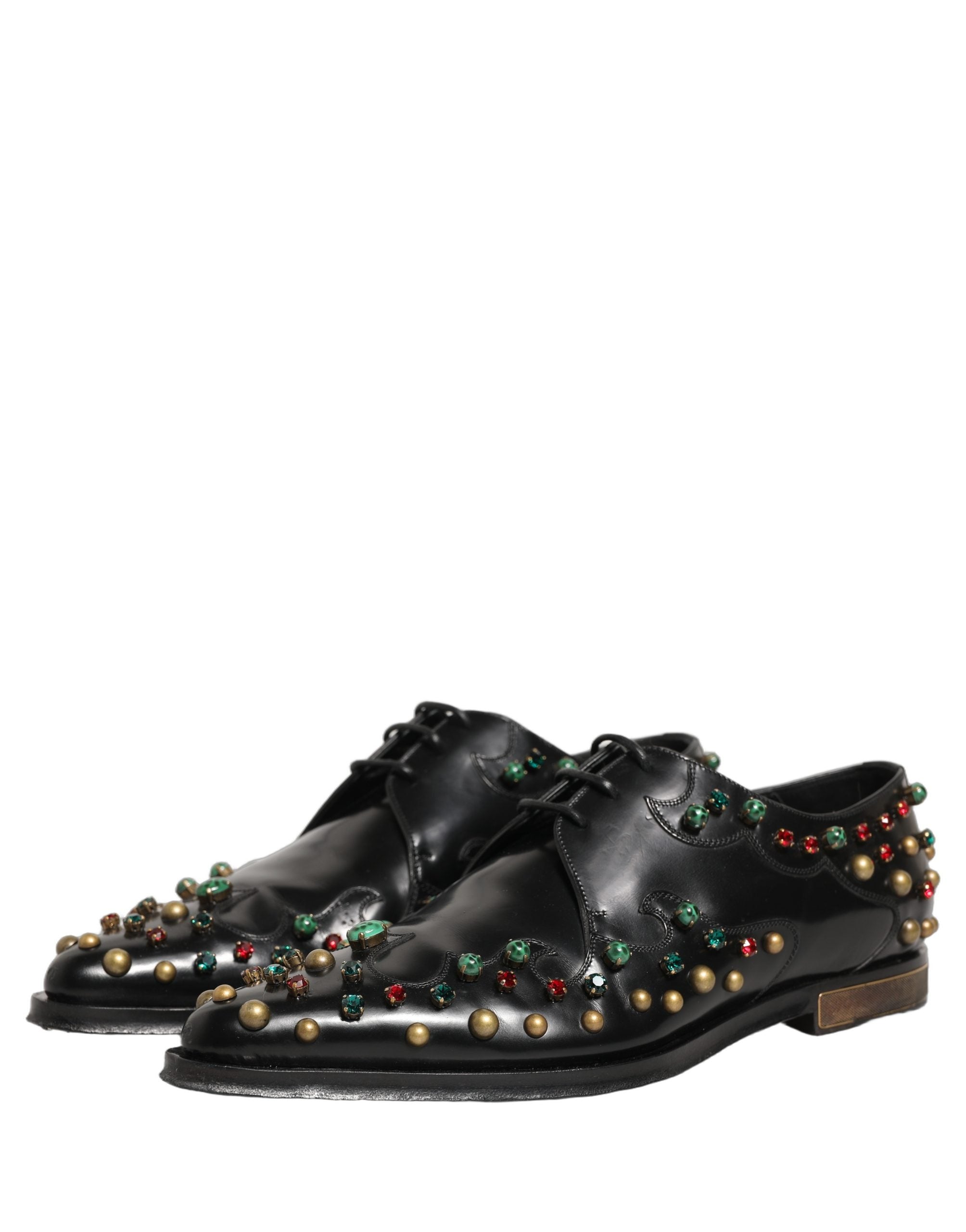 Dolce & Gabbana Black Leather Derby Dress Studded Formal Men's Shoes (Pre-Owned)