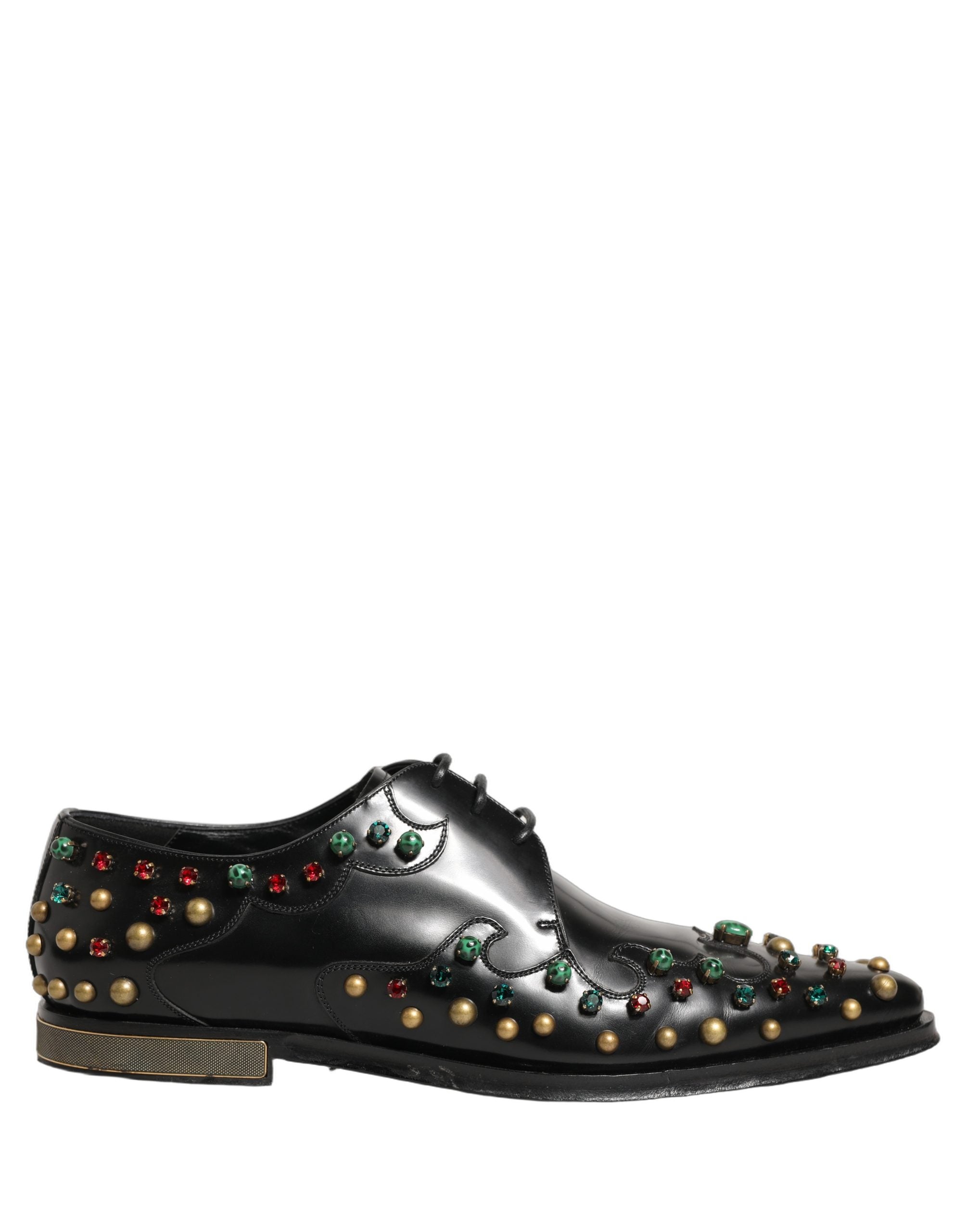 Dolce & Gabbana Black Leather Derby Dress Studded Formal Men's Shoes (Pre-Owned)