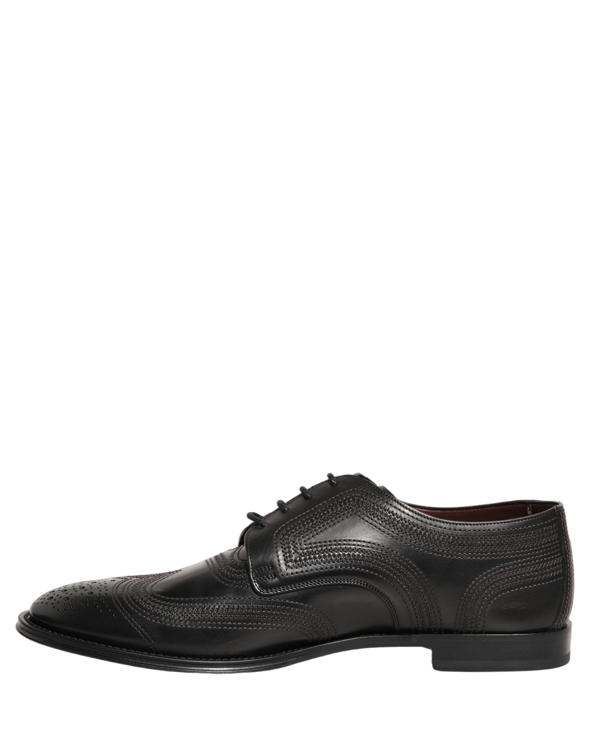 Dolce & Gabbana Black Embroidered Leather Derby Dress Men's Shoes