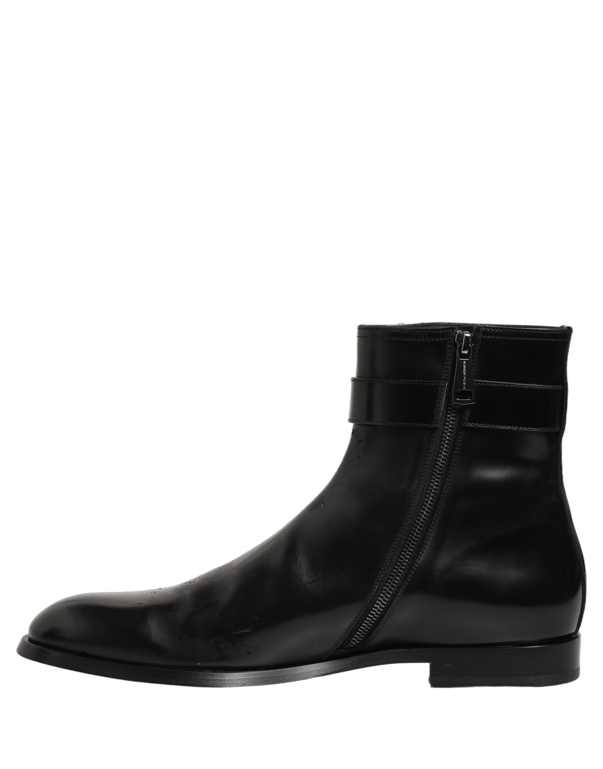 Dolce & Gabbana Black Leather Logo Buckle Mid Calf Boots Men's Shoes (Pre-Owned)