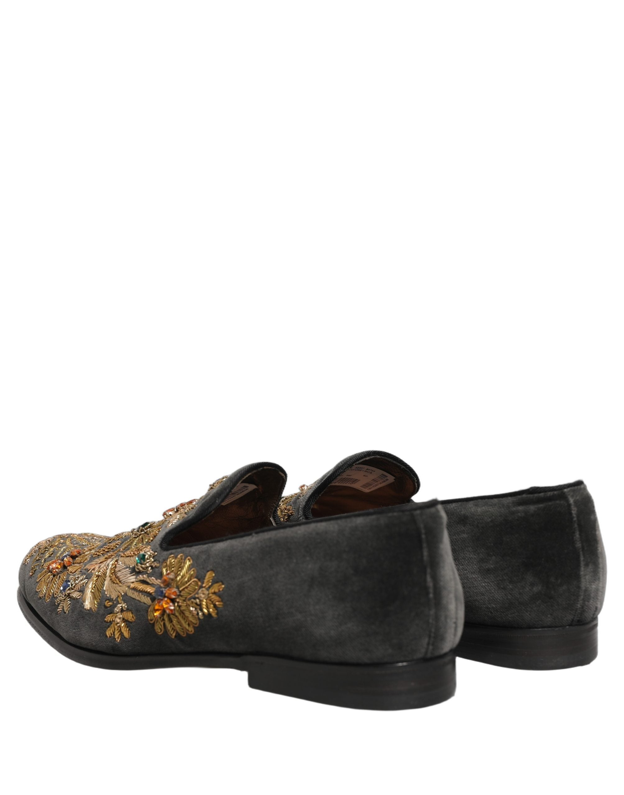 Dolce & Gabbana Black Velvet Embellished Dress Loafers Men's Shoes