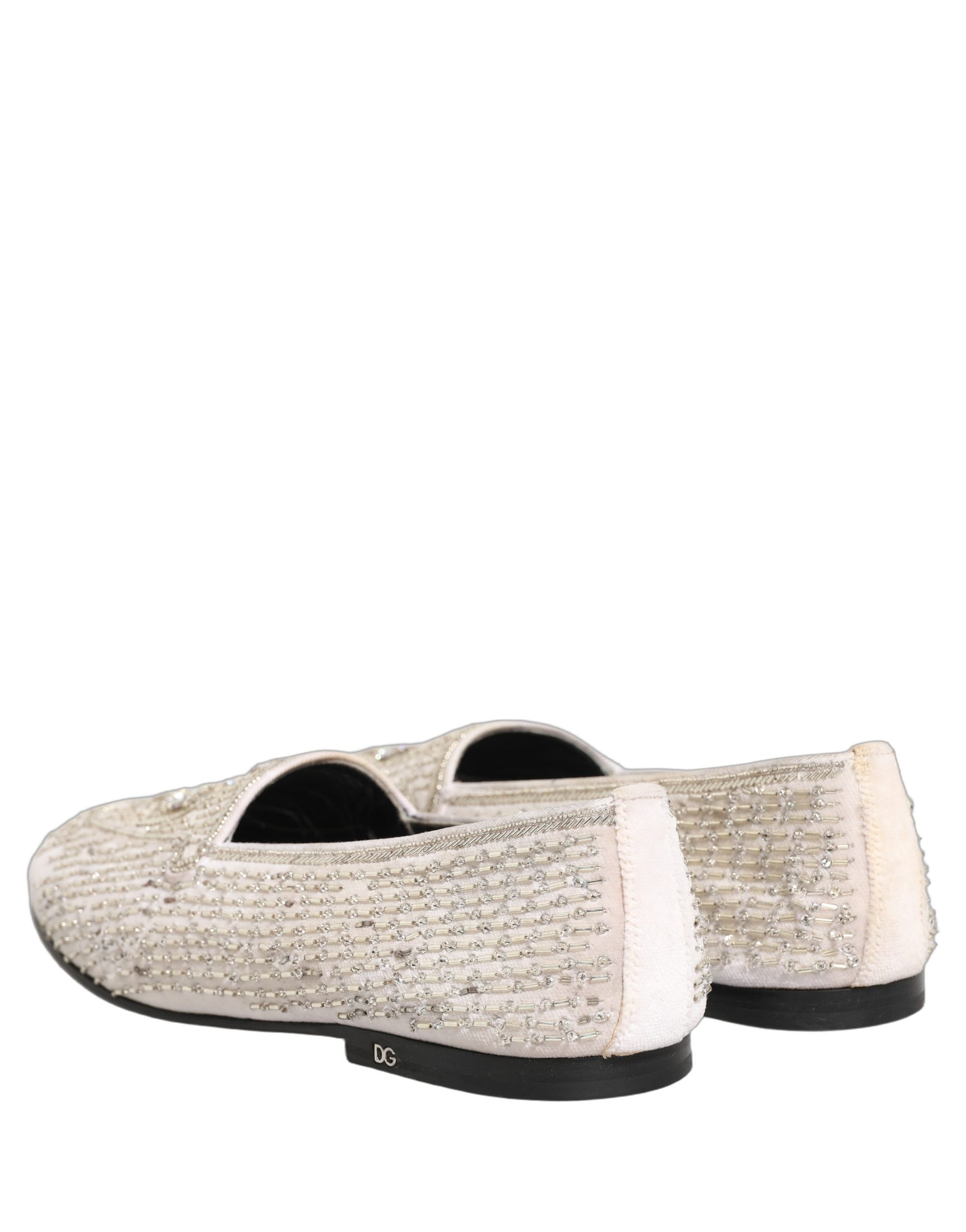 Dolce & Gabbana White Satin Embellished Dress Loafers Men's Shoes (Pre-Owned)