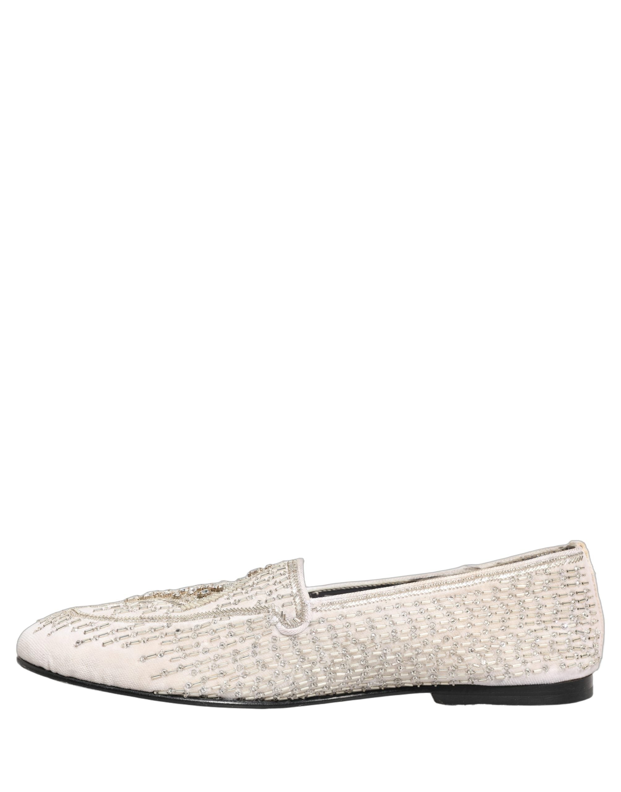 Dolce & Gabbana White Satin Embellished Dress Loafers Men's Shoes (Pre-Owned)
