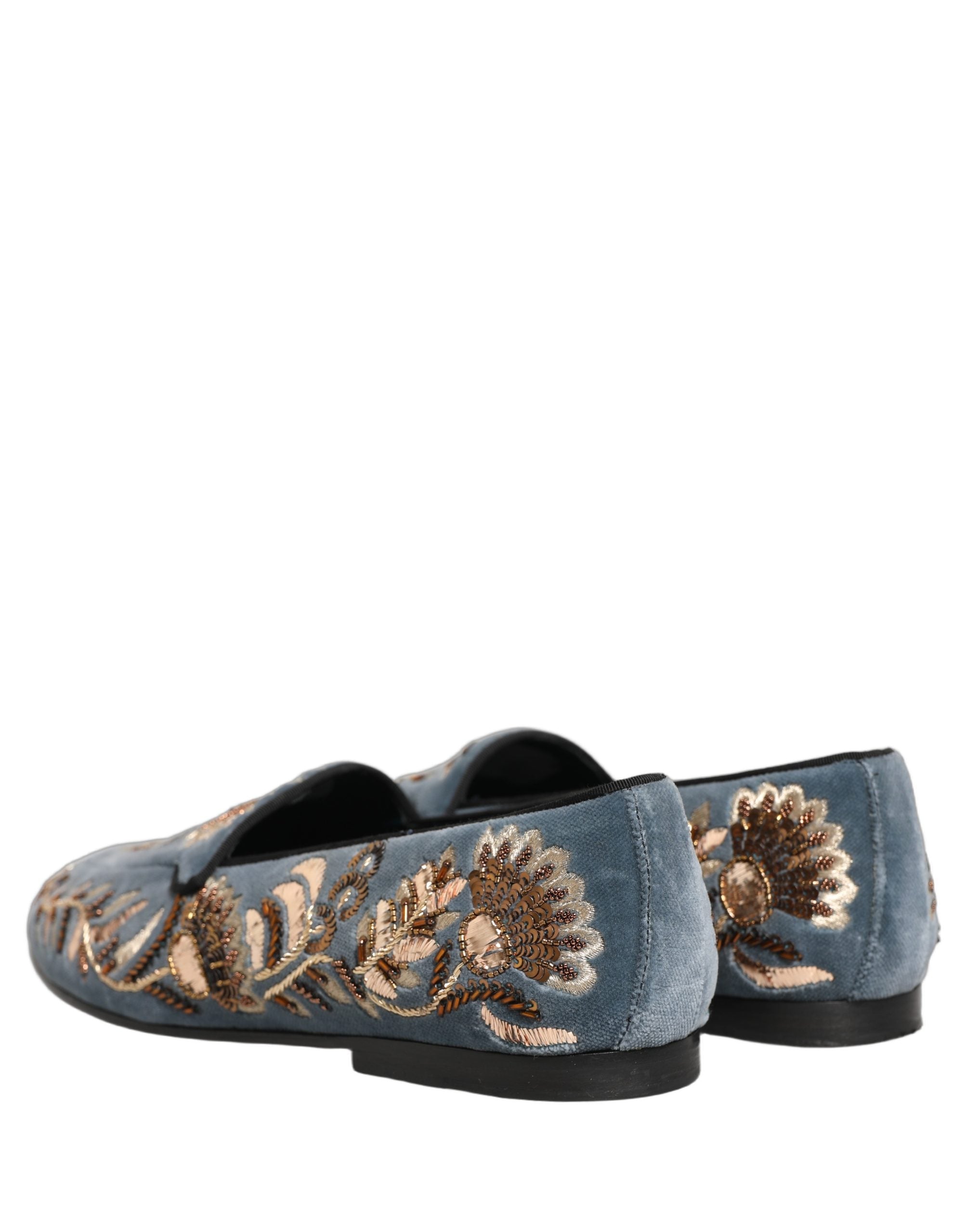 Dolce & Gabbana Blue Velvet Embellished Dress Loafers Men's Shoes (Pre-Owned)