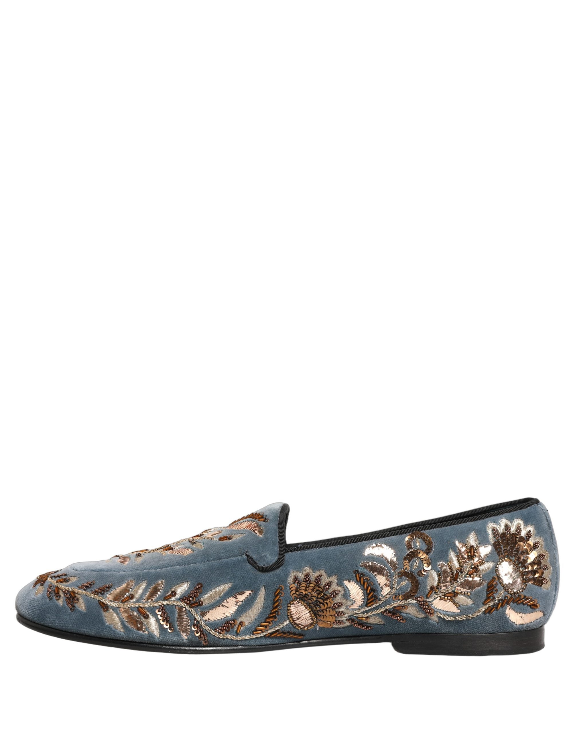 Dolce & Gabbana Blue Velvet Embellished Dress Loafers Men's Shoes (Pre-Owned)