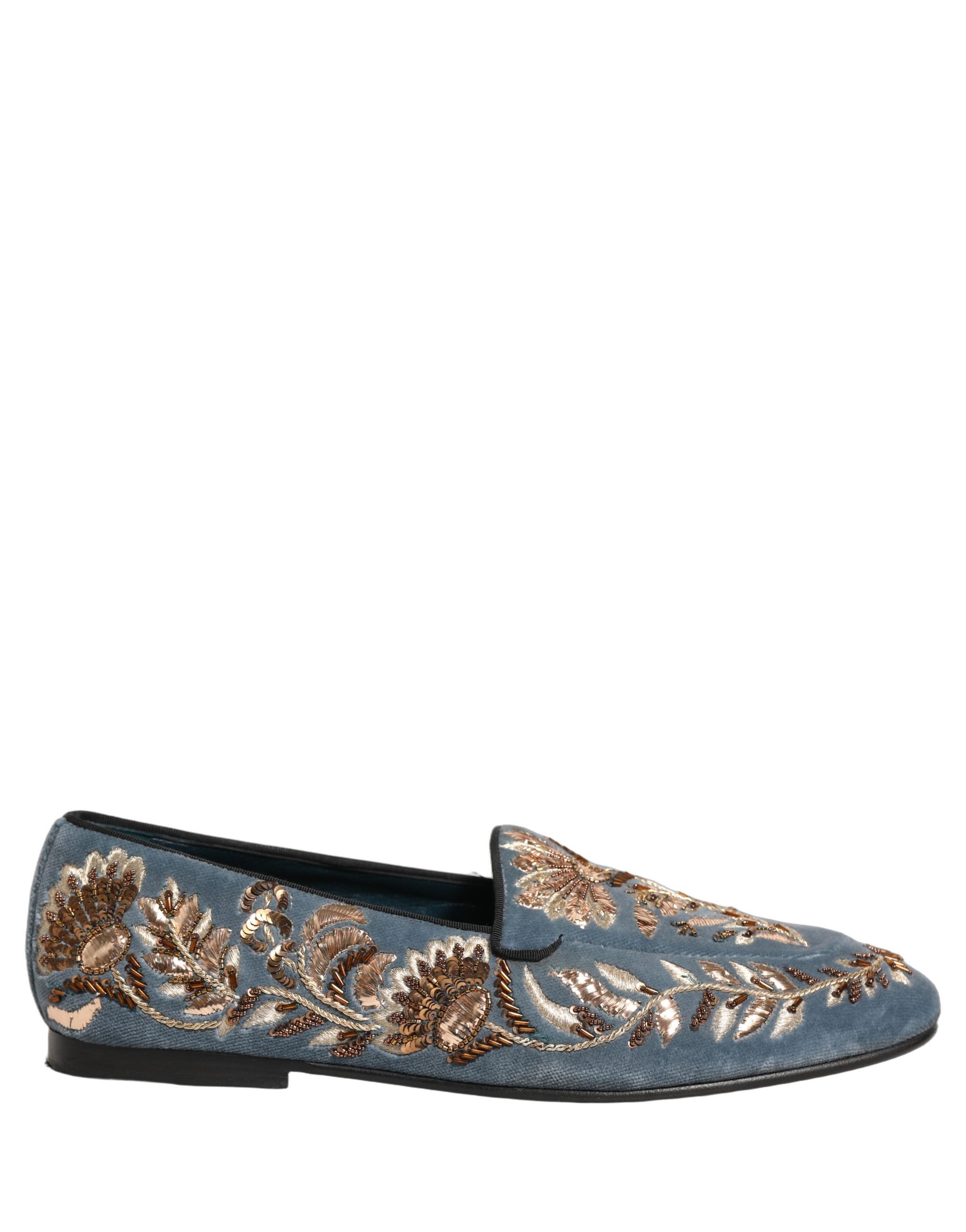 Dolce & Gabbana Blue Velvet Embellished Dress Loafers Men's Shoes (Pre-Owned)