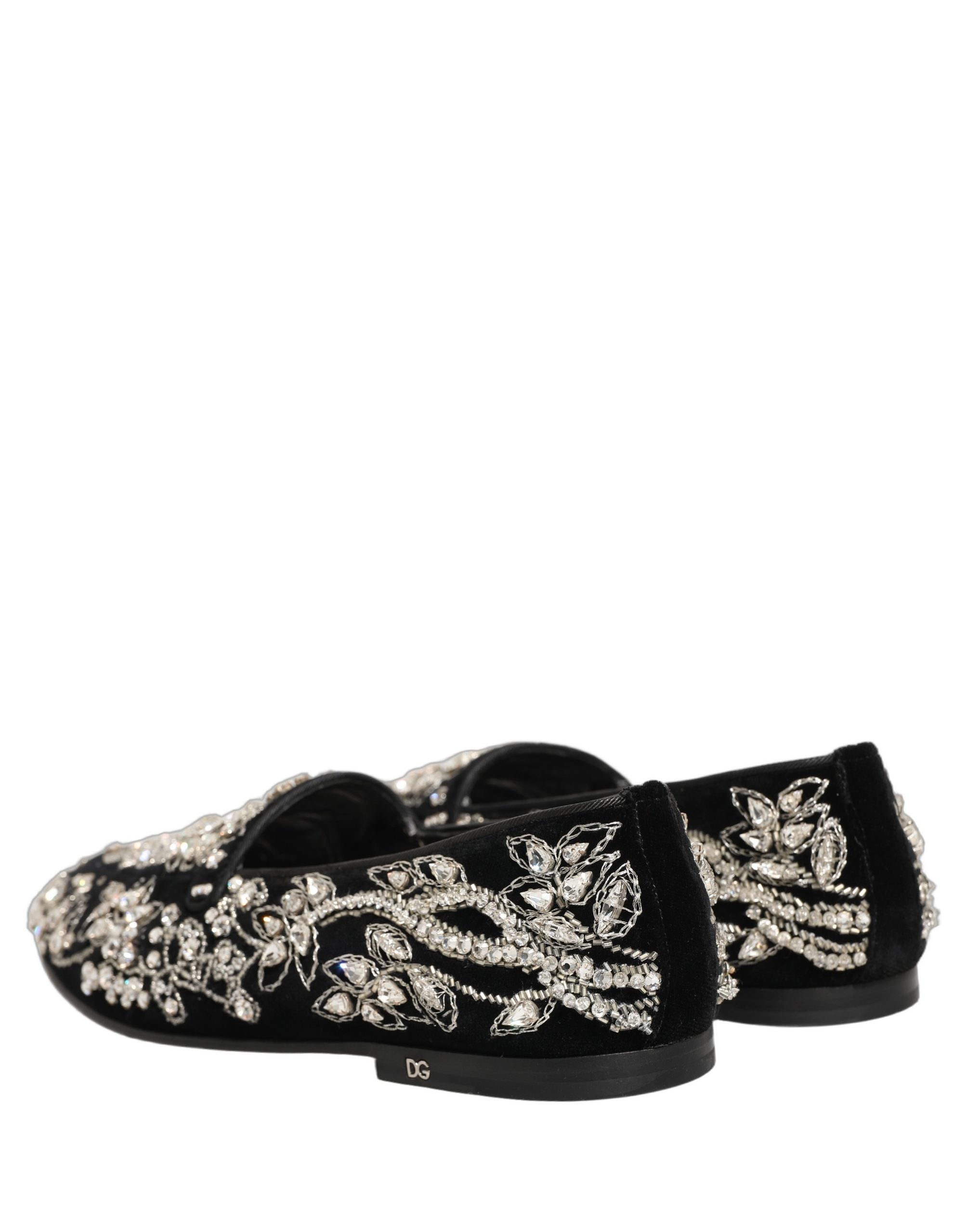Dolce & Gabbana Black Velvet Embellished Dress Loafers Men's Shoes (Pre-Owned)