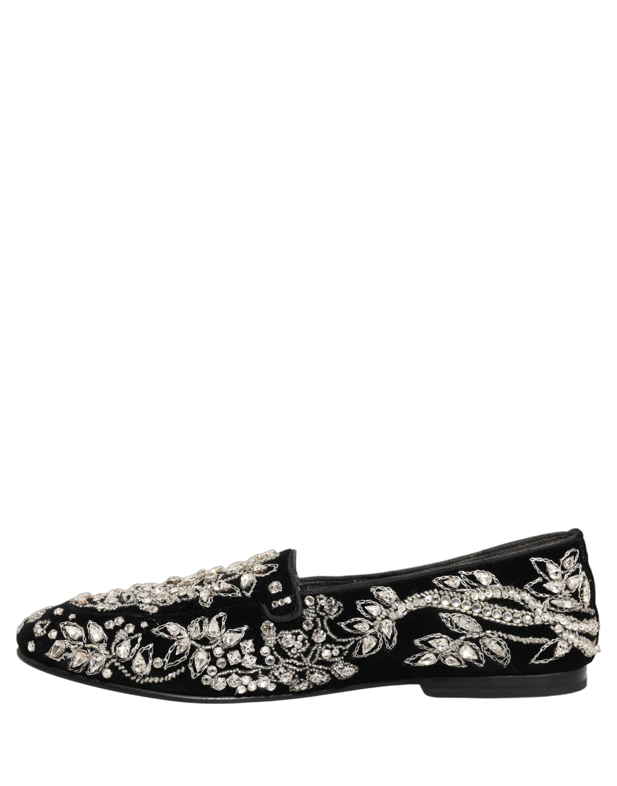 Dolce & Gabbana Black Velvet Embellished Dress Loafers Men's Shoes (Pre-Owned)