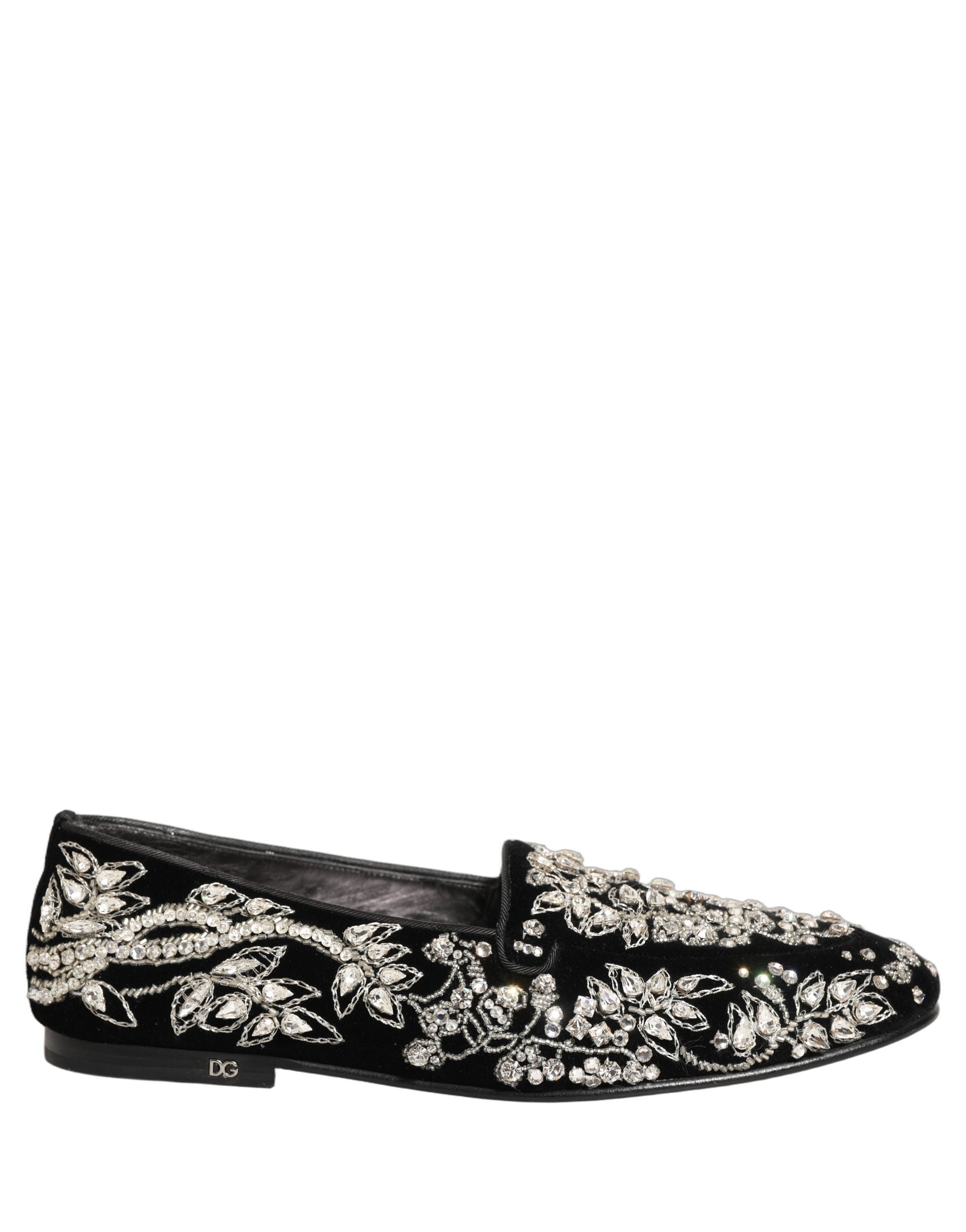 Dolce & Gabbana Black Velvet Embellished Dress Loafers Men's Shoes (Pre-Owned)