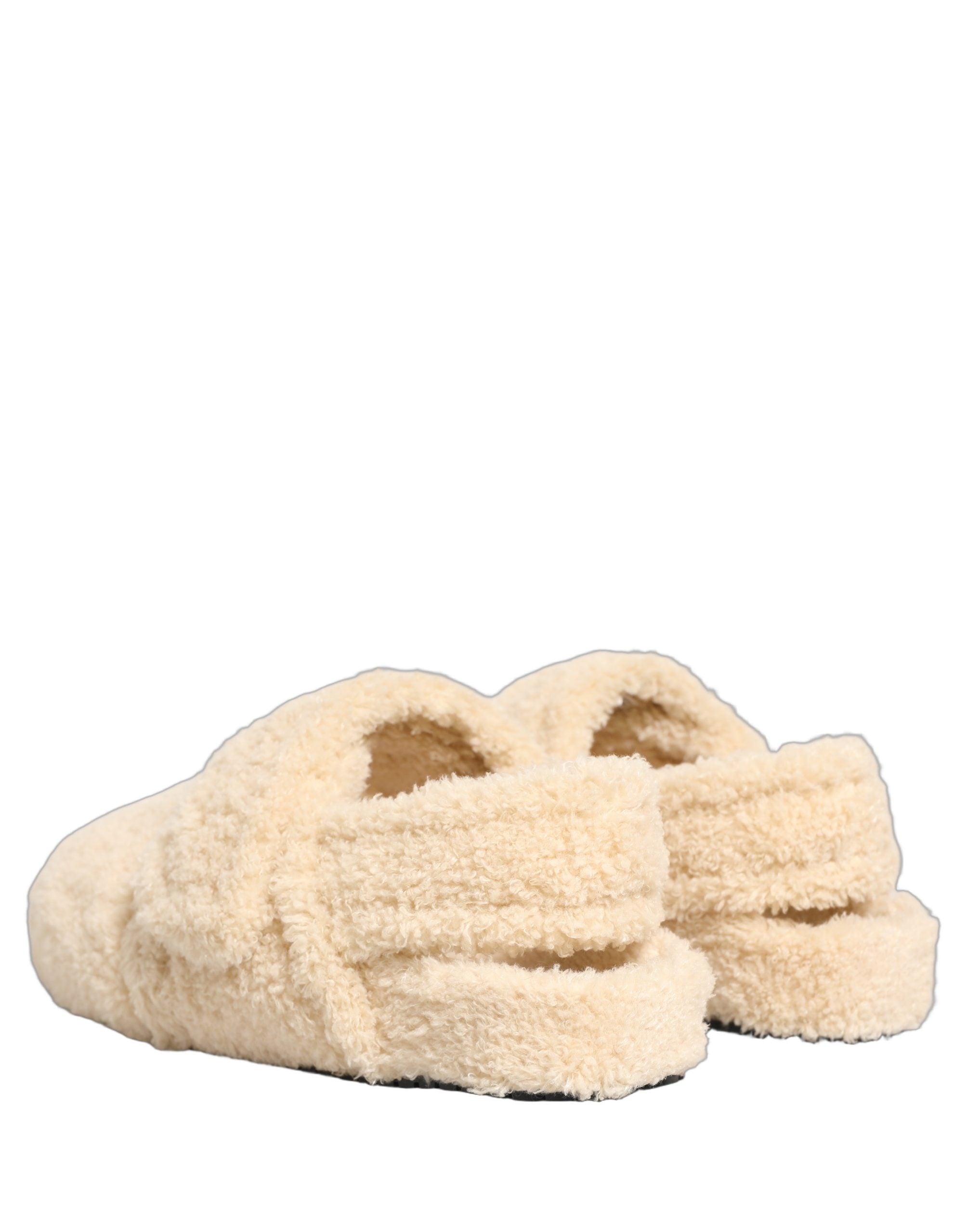 Dolce & Gabbana Beige Faux Fur Flats Men Slides Sandals Men's Shoes