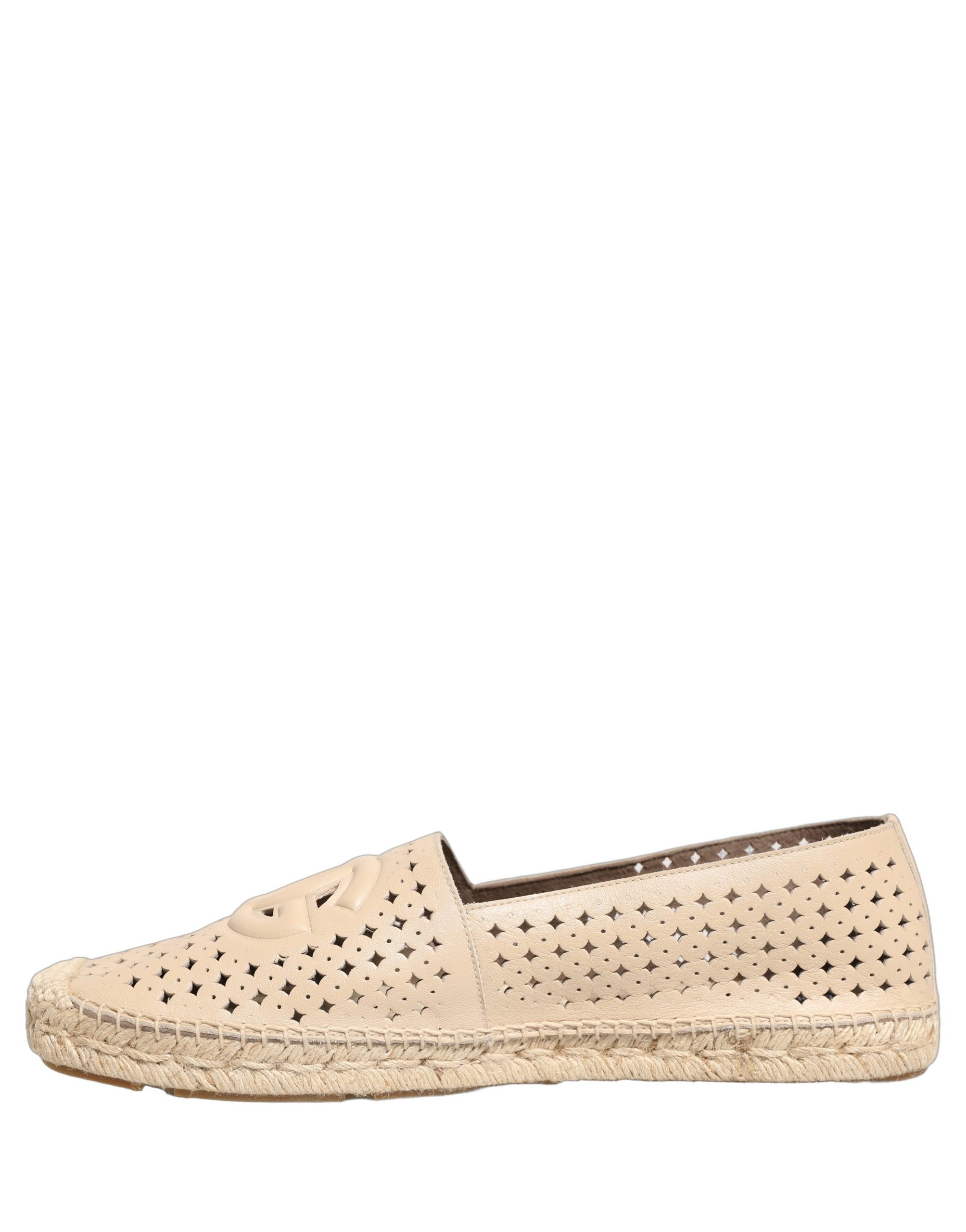 Dolce & Gabbana Beige Leather Cutout Logo Espadrilles Men's Shoes (Pre-Owned)
