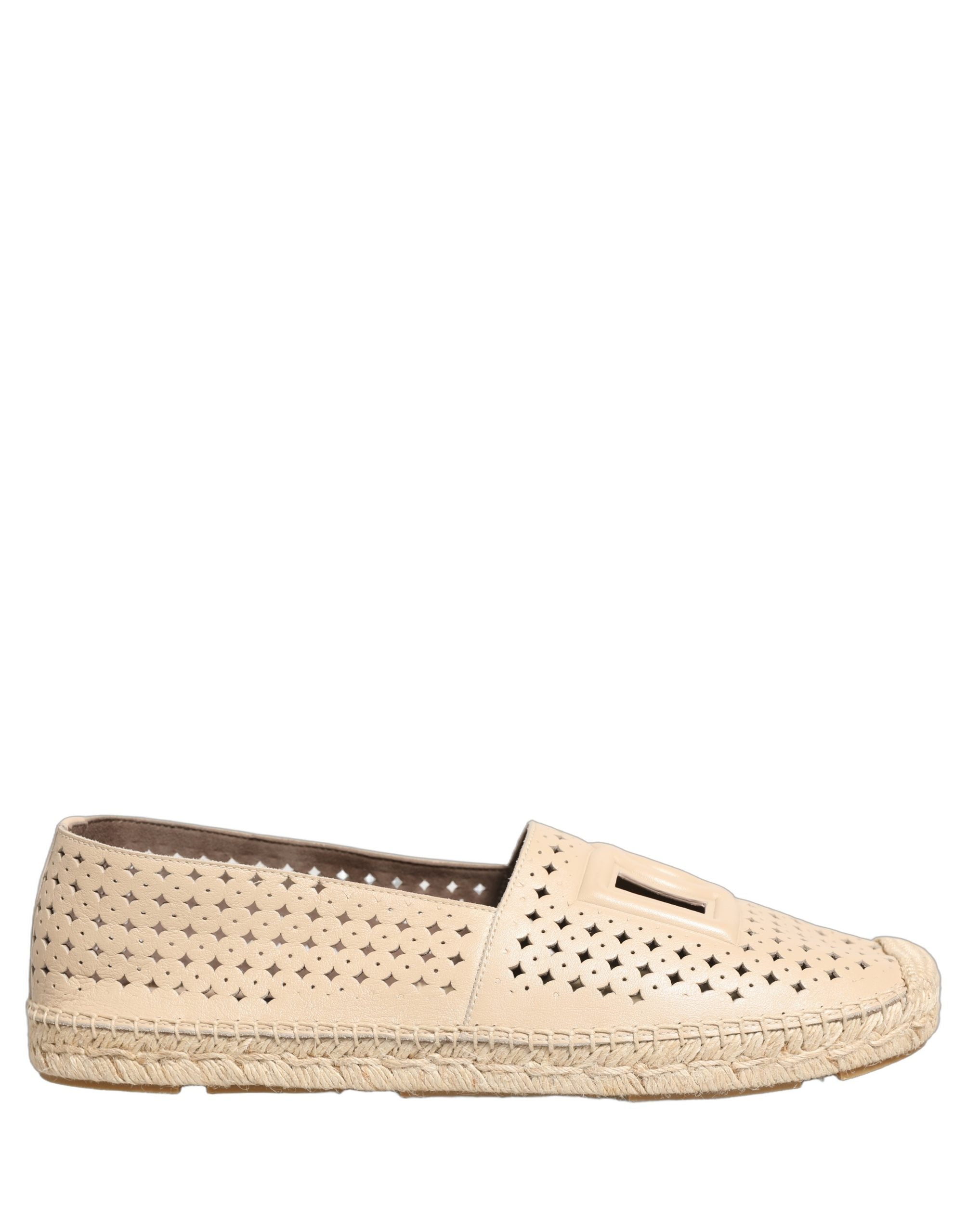 Dolce & Gabbana Beige Leather Cutout Logo Espadrilles Men's Shoes (Pre-Owned)