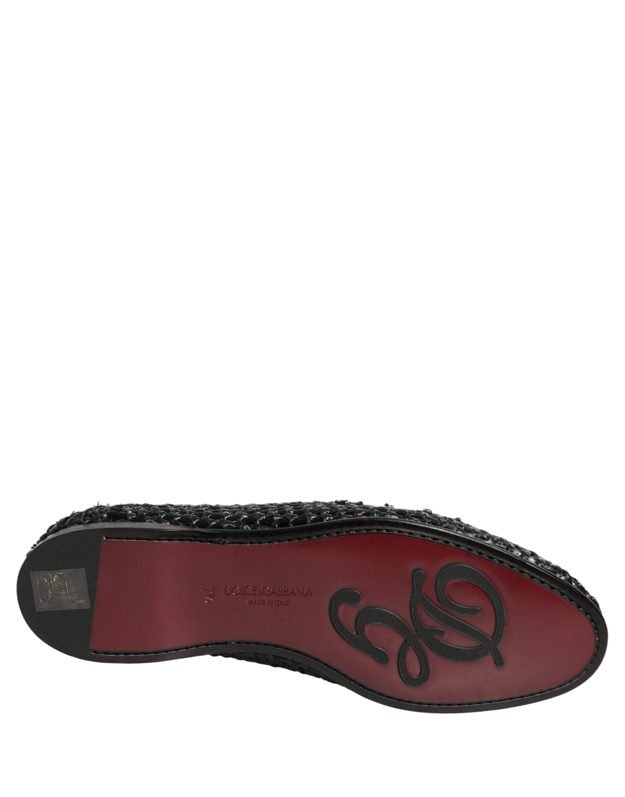 Dolce & Gabbana Black Woven Raffia Slip On Loafers Men's Shoes