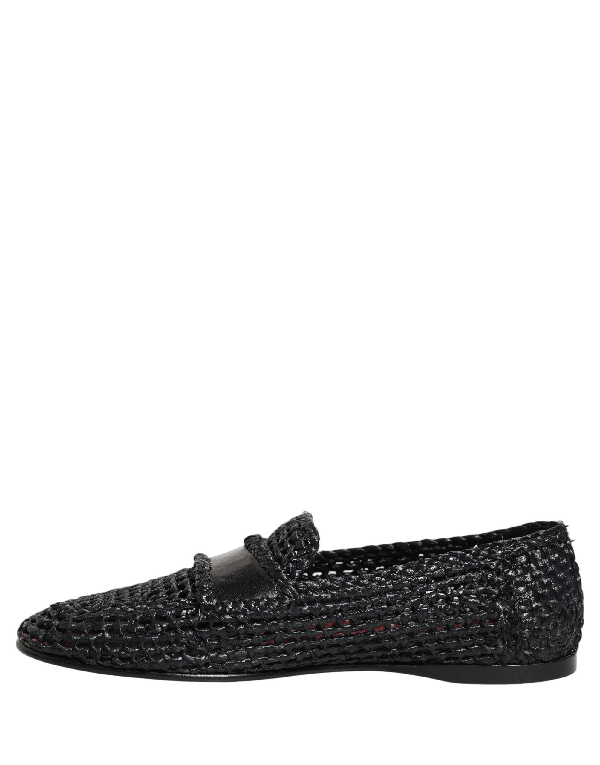 Dolce & Gabbana Black Woven Raffia Slip On Loafers Men's Shoes