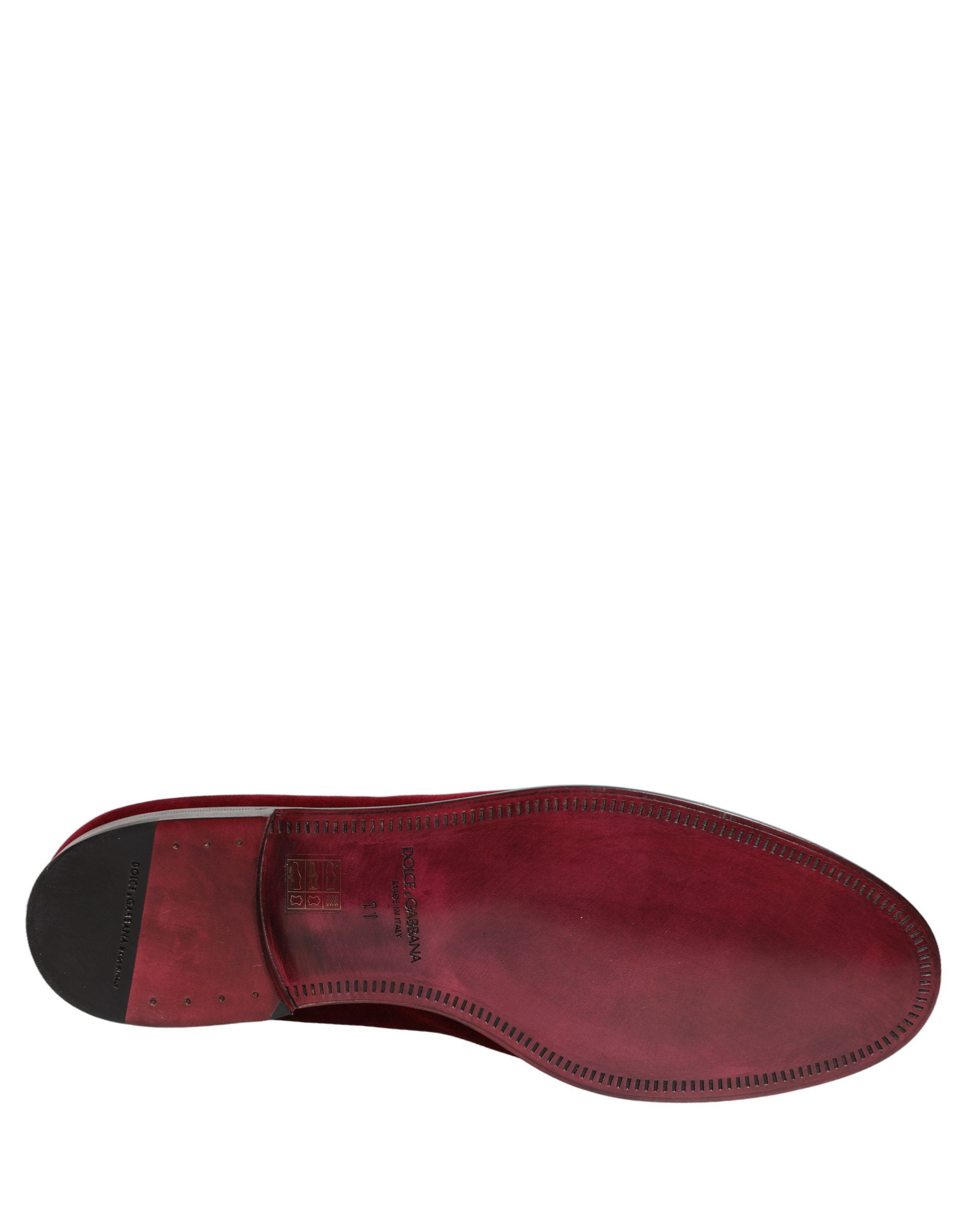Dolce & Gabbana Maroon Velvet Slip On Men Dress Loafers Men's Shoes