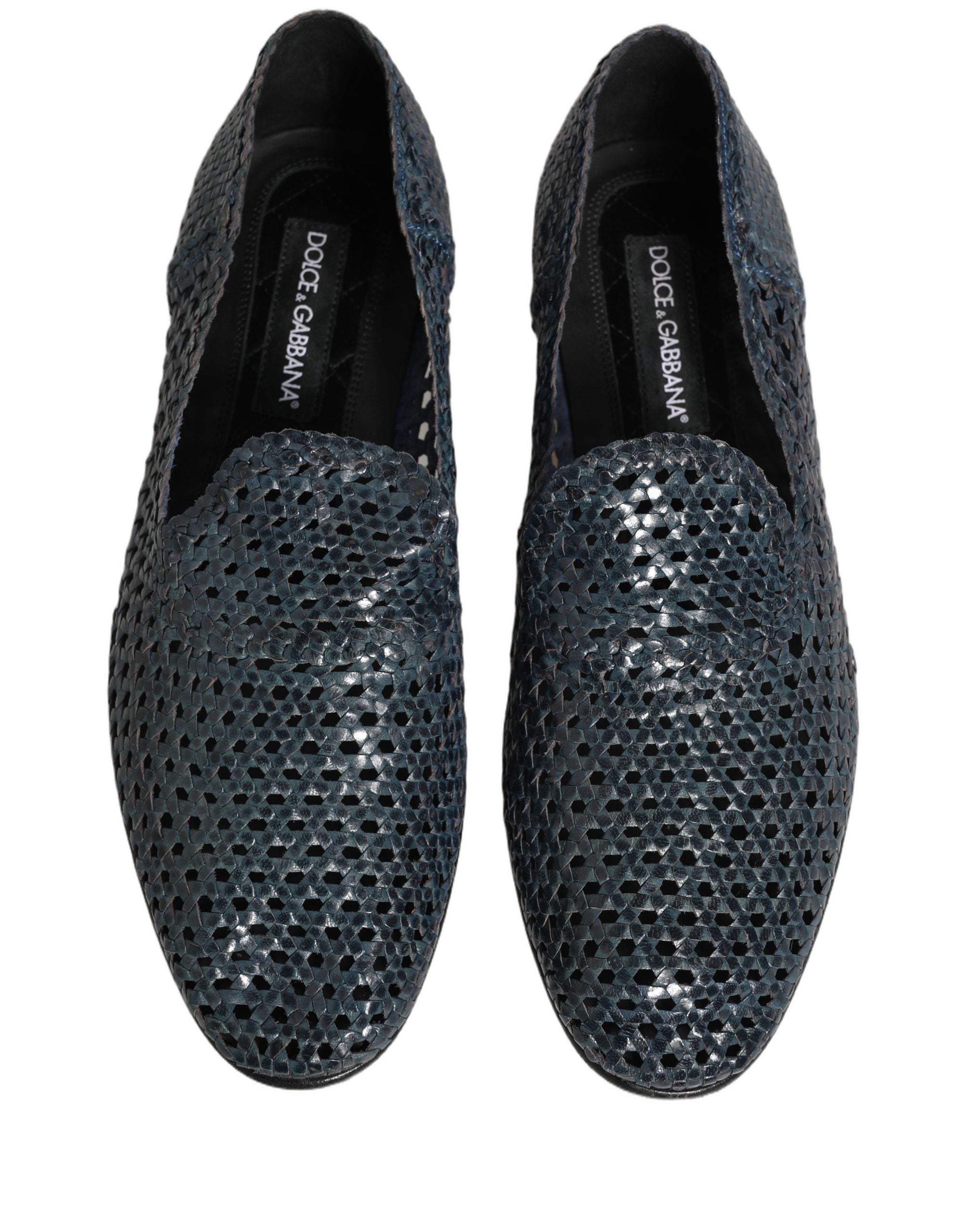 Dolce & Gabbana Blue Woven Raffia Slip On Loafers Men Men's Shoes (Pre-Owned)